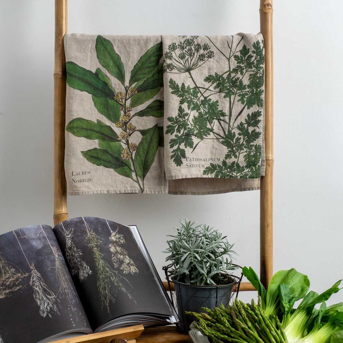 European Linen 'Parsley And Bay' Pair of Tea Towels