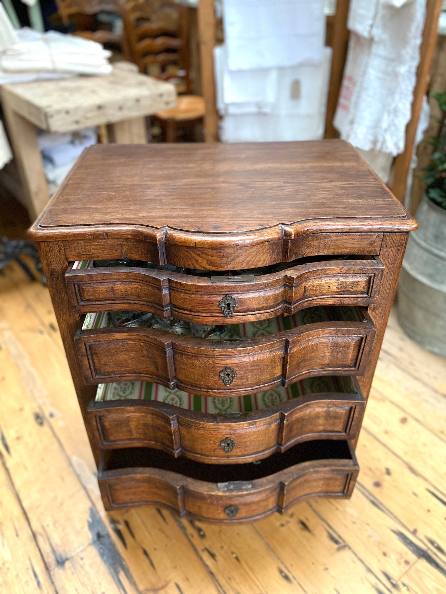 Antique French 4 Drawer Serpentine Commode