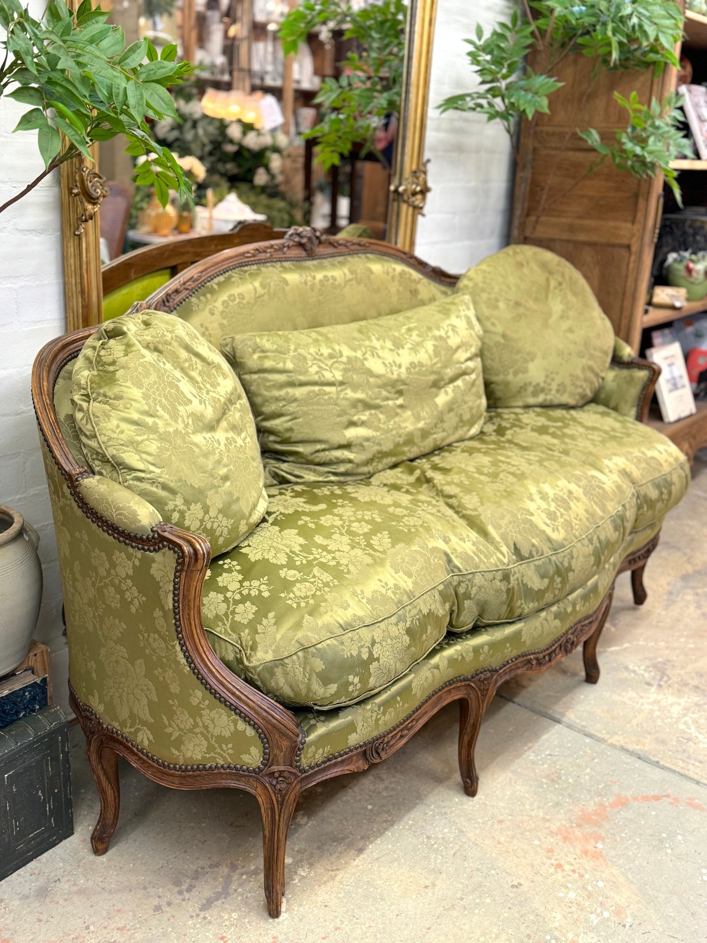 Antique French Louis XV 3 Seater Silk Canape