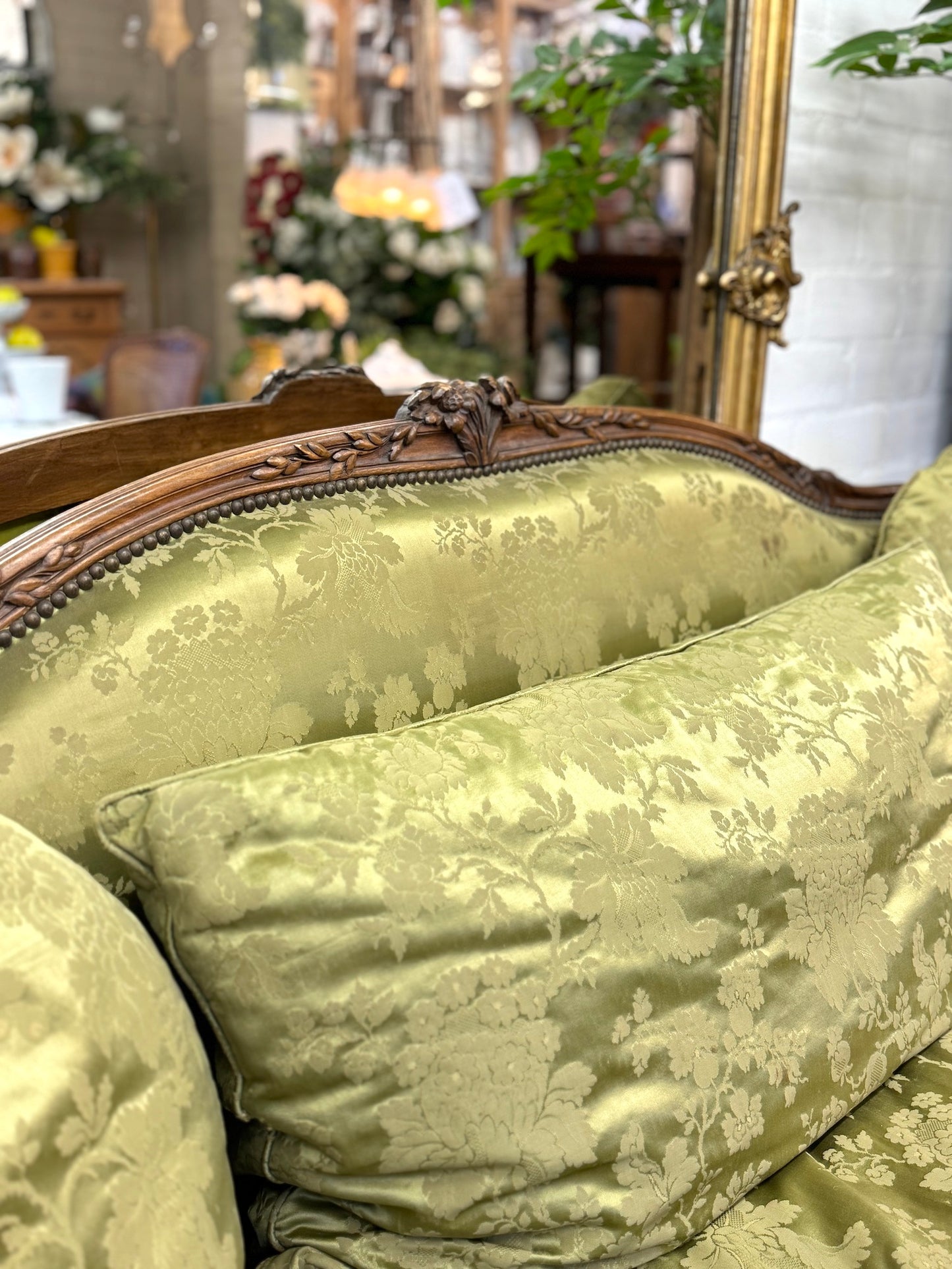 Antique French Louis XV 3 Seater Silk Canape