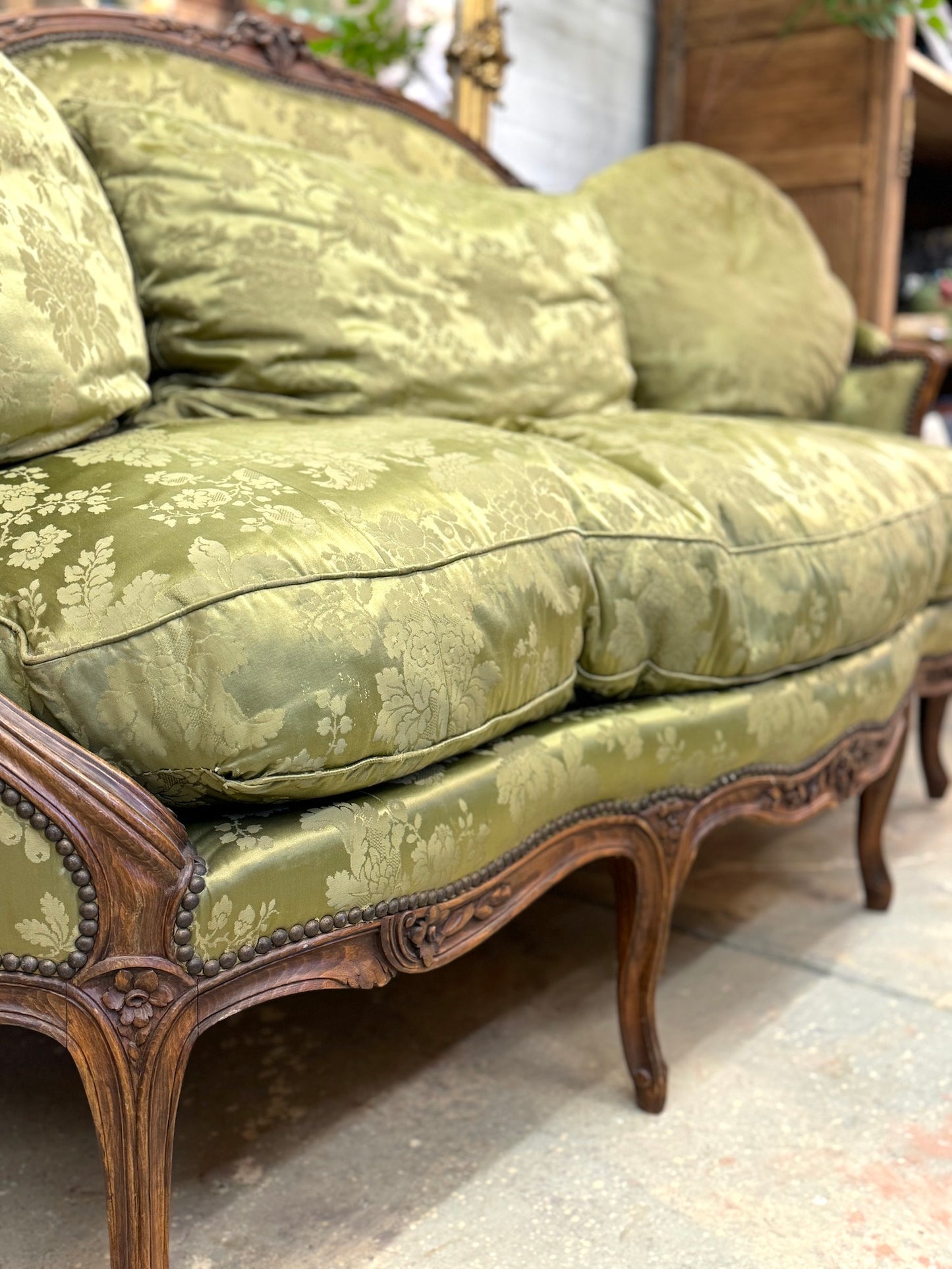 Antique French Louis XV 3 Seater Silk Canape