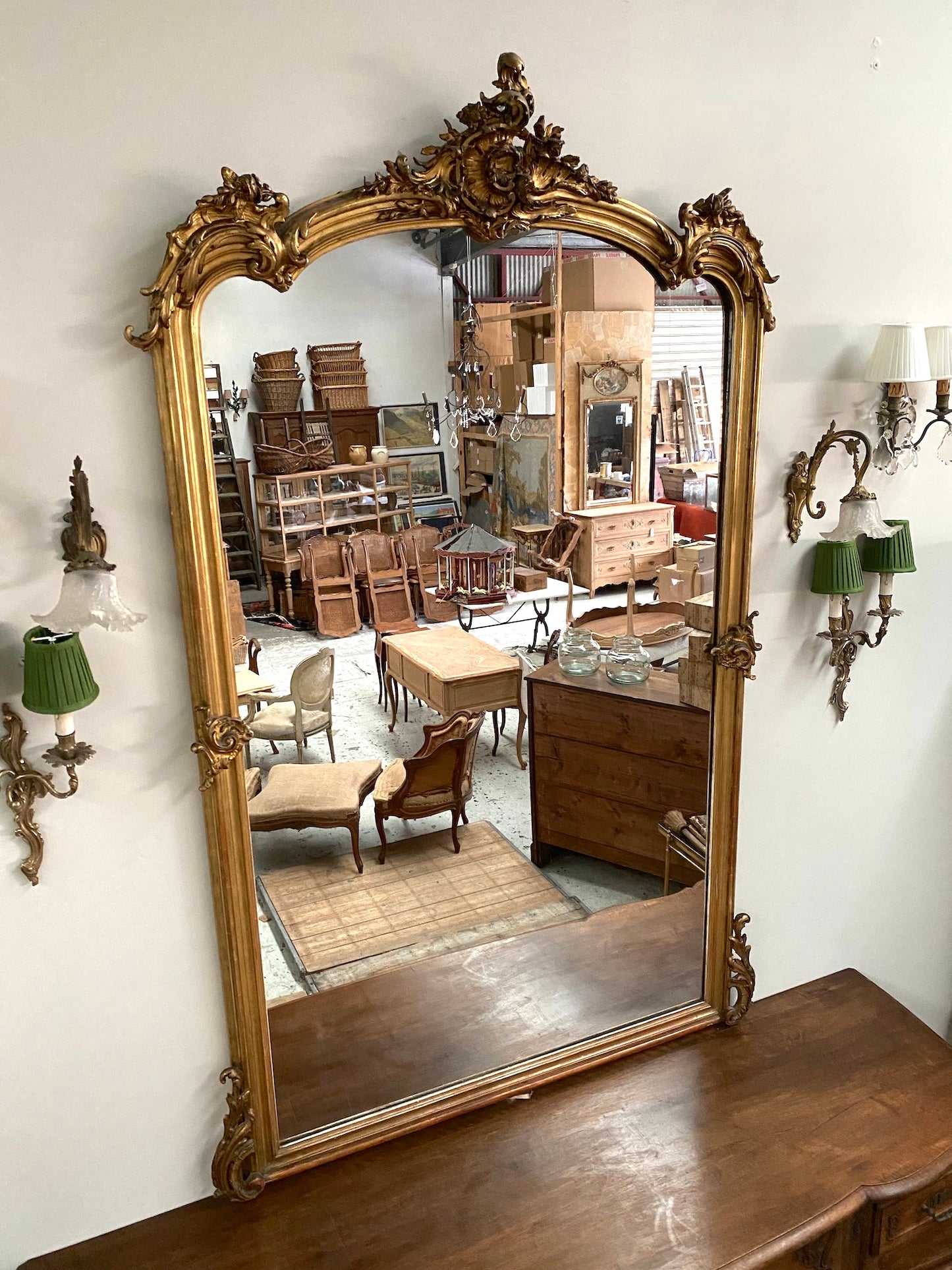 Antique French Large Louis XV Gold Gilt Mirror