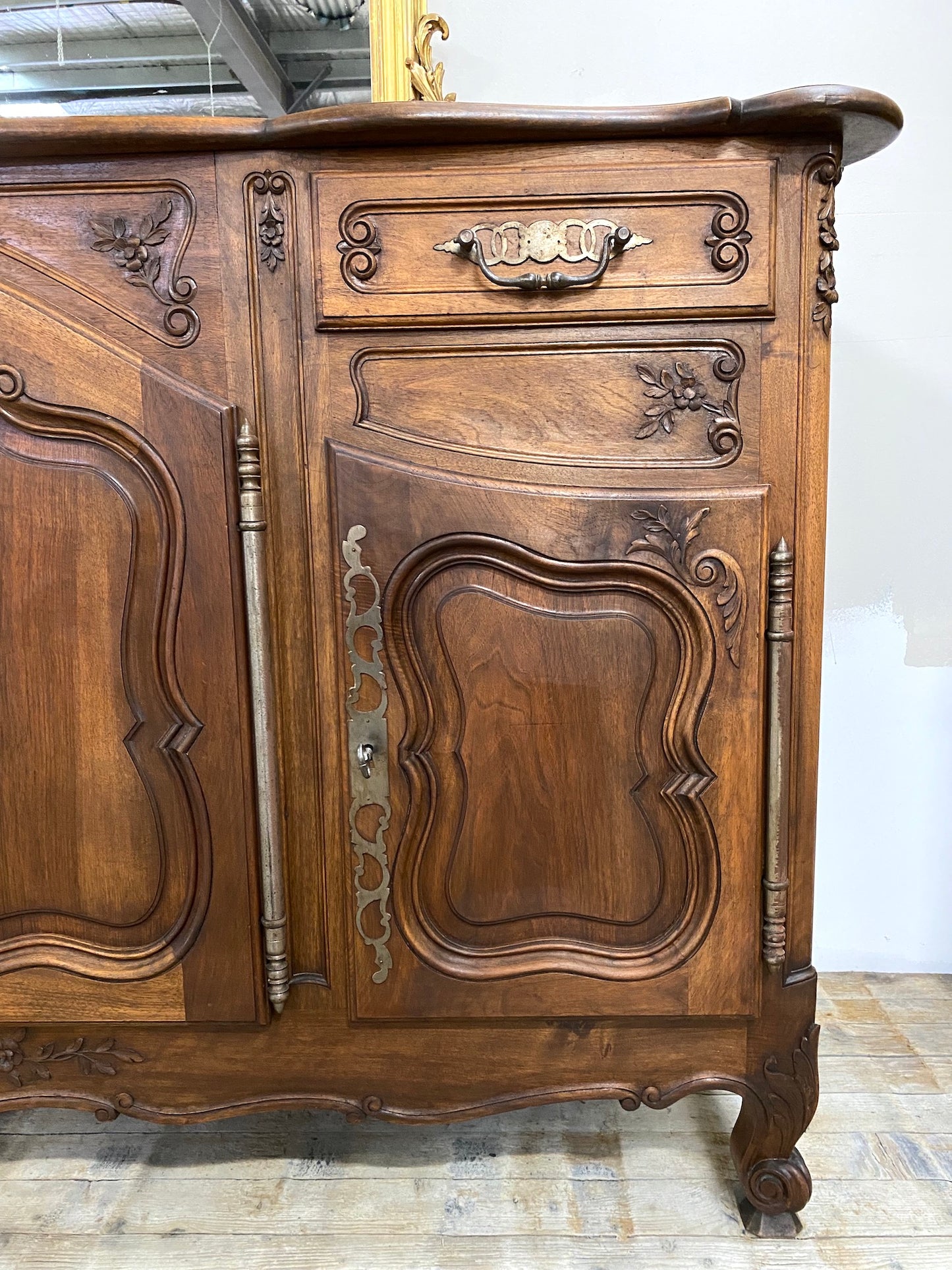 Antique French Louis XV Walnut 4 Door 2 Drawer Sideboard