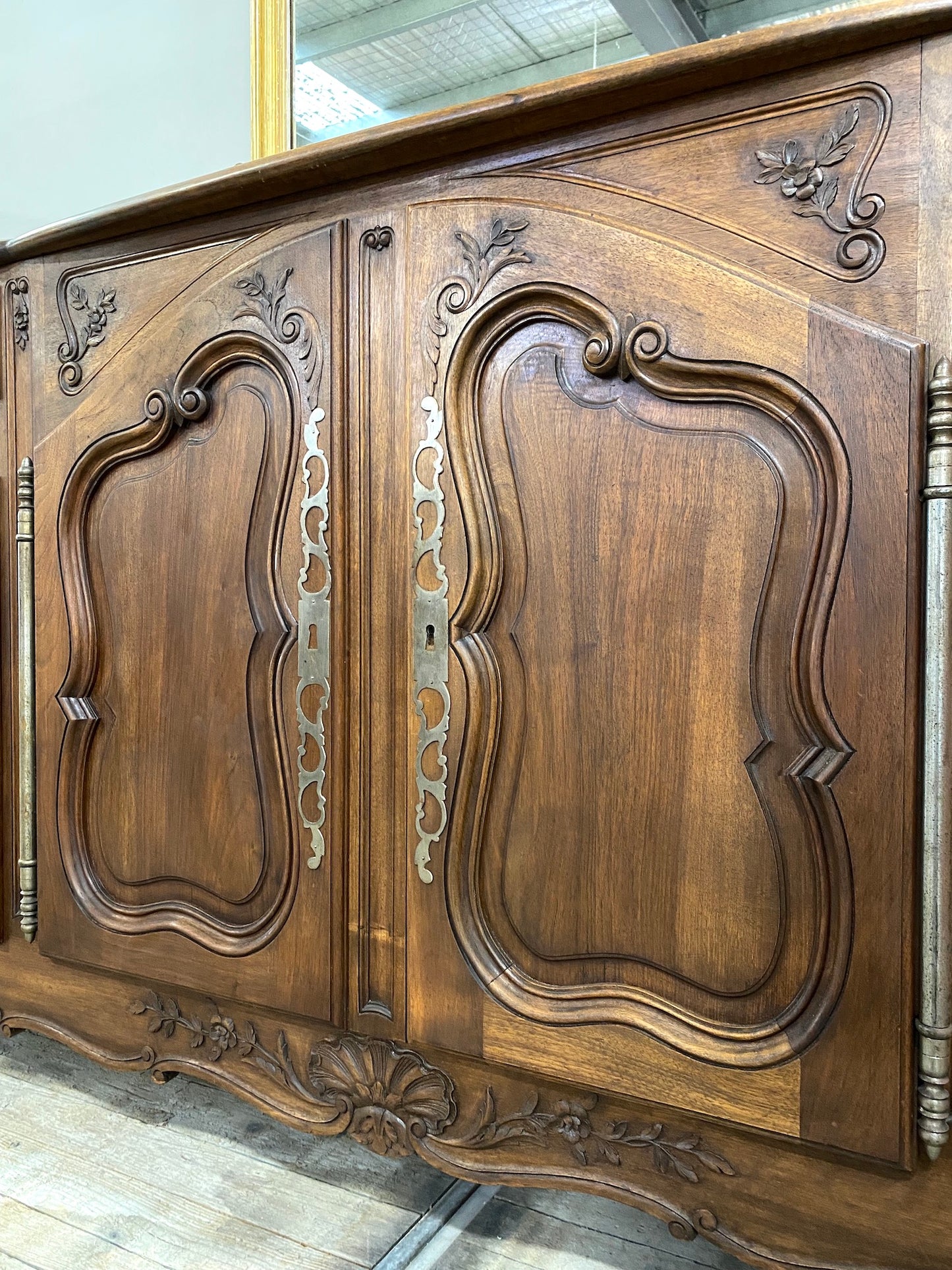 Antique French Louis XV Walnut 4 Door 2 Drawer Sideboard