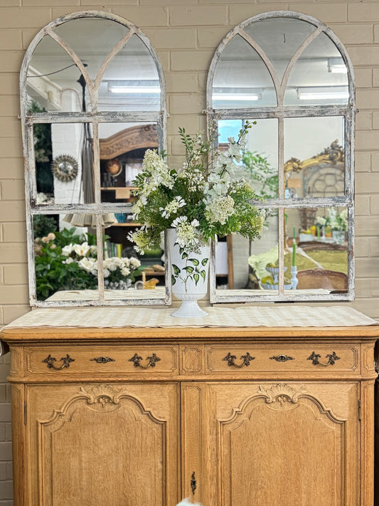 Antique French Pair of Metal Window Mirrors