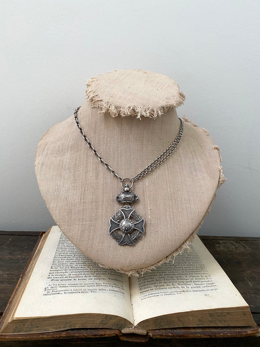 Antique French Silver Merit Award Medal Necklace