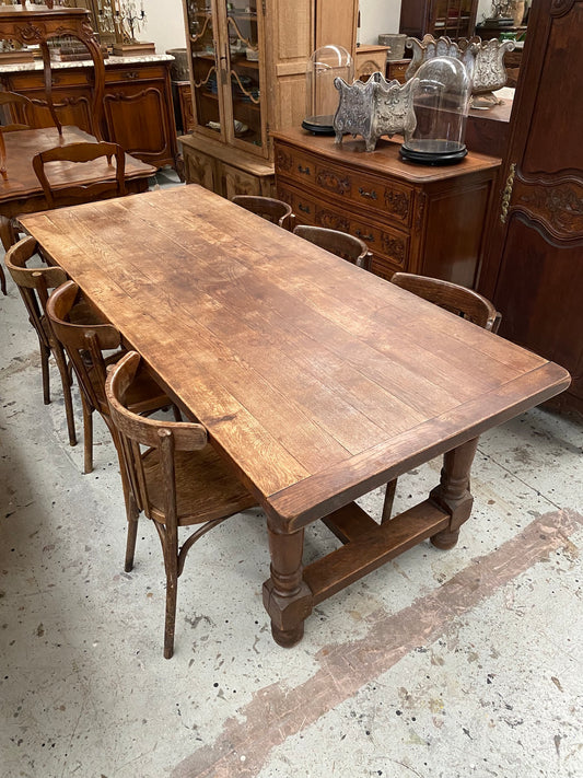 Antique French Solid Oak Farmhouse Dining Table