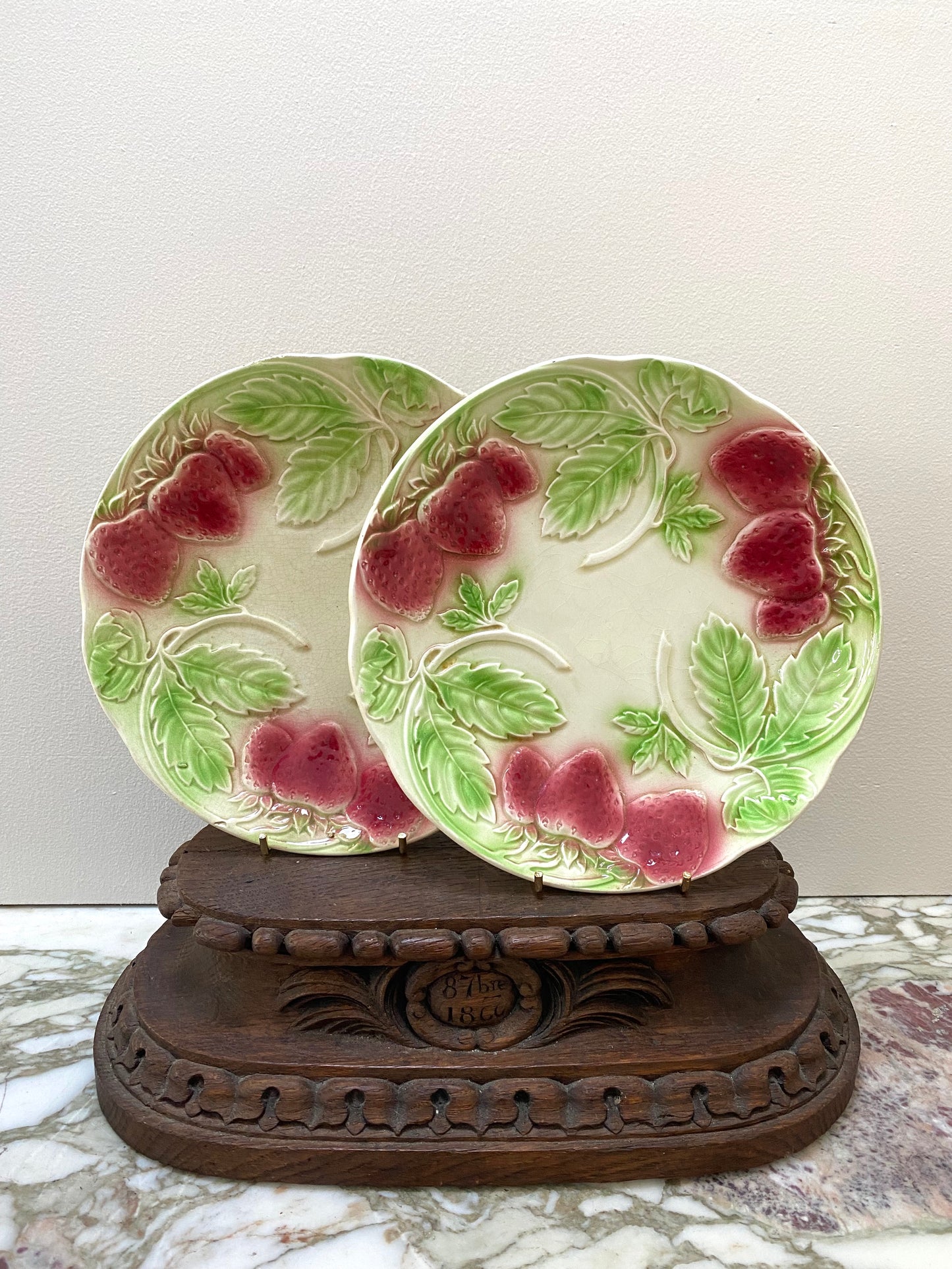 Antique French Strawberry Pair of Plates