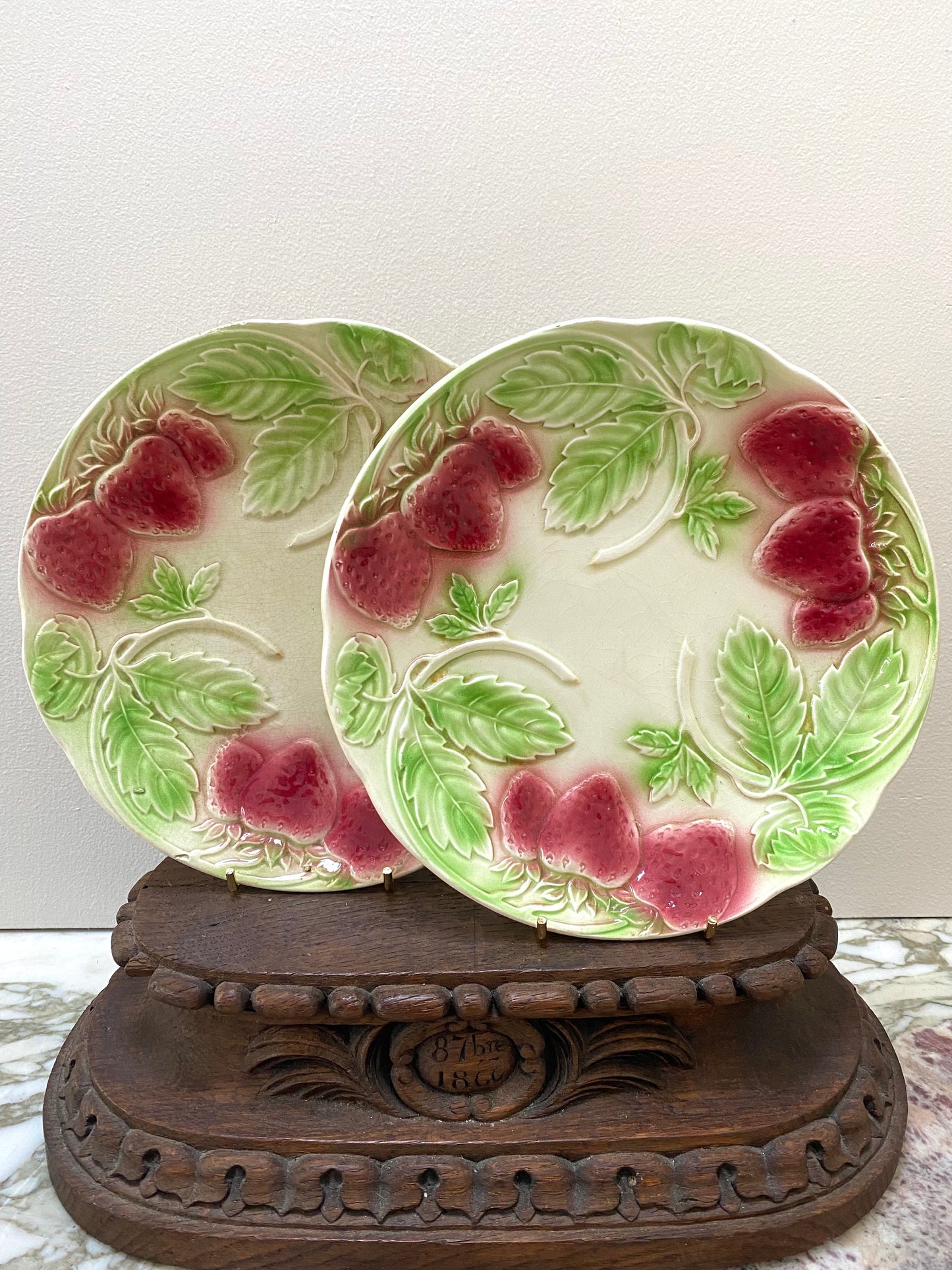 Antique French Strawberry Pair of Plates