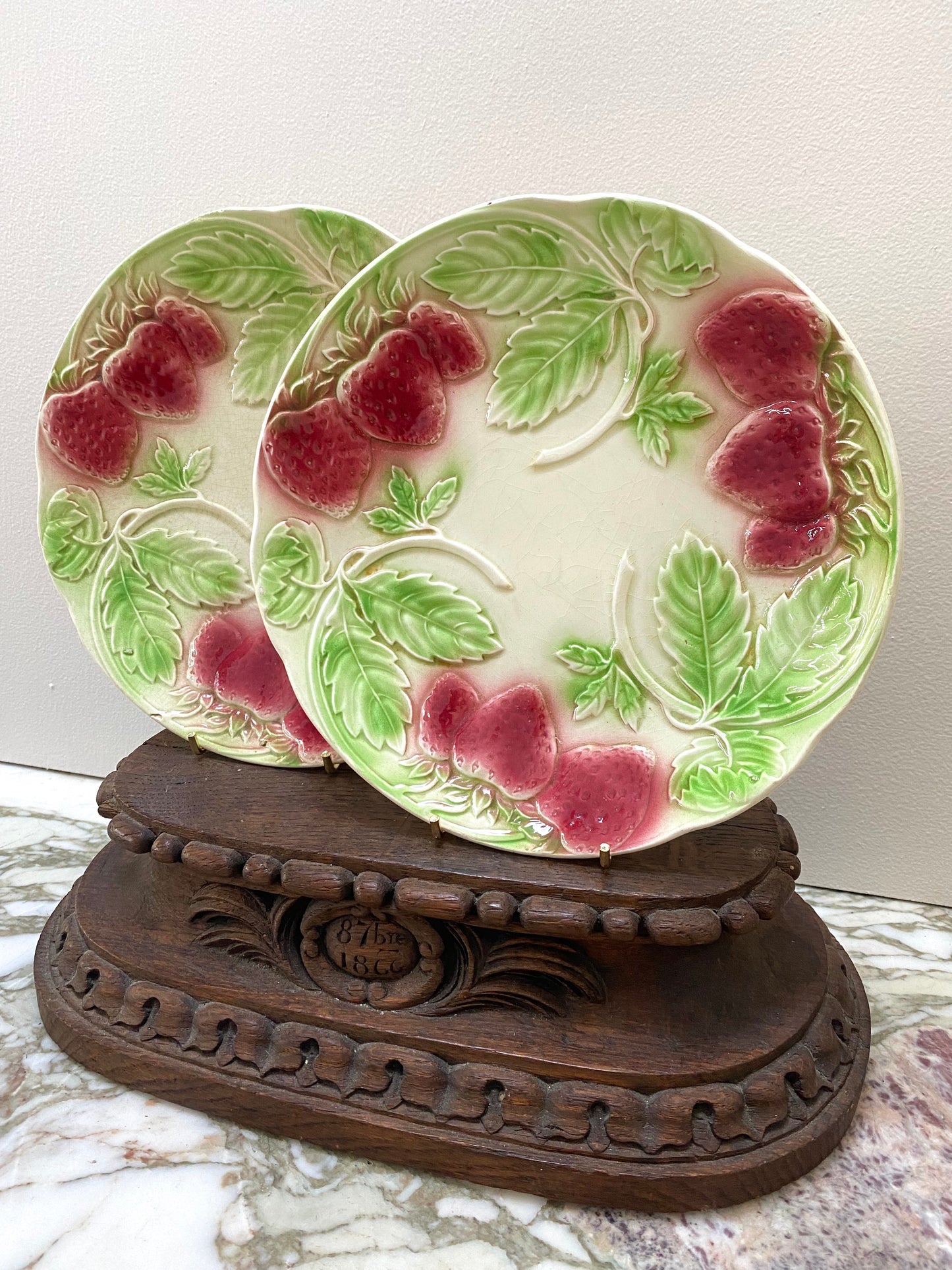 Antique French Strawberry Pair of Plates