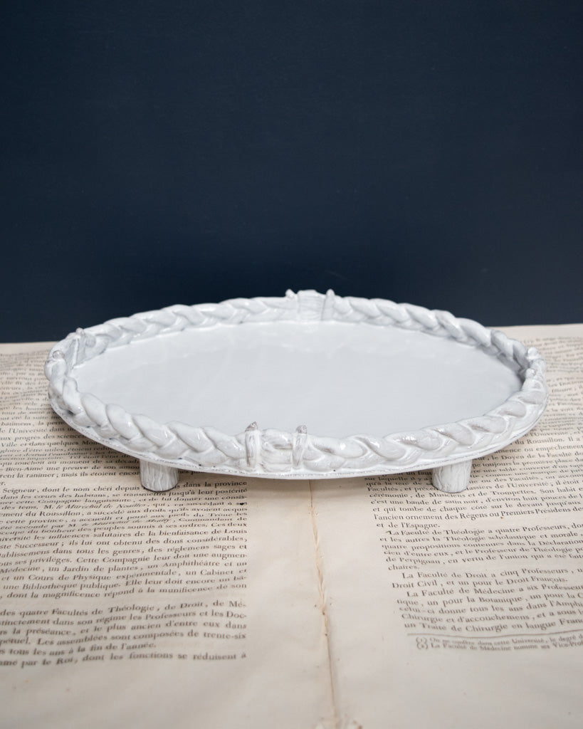 Astier de Villatte Oval Setsuko Herbal Braid Platter with Feet