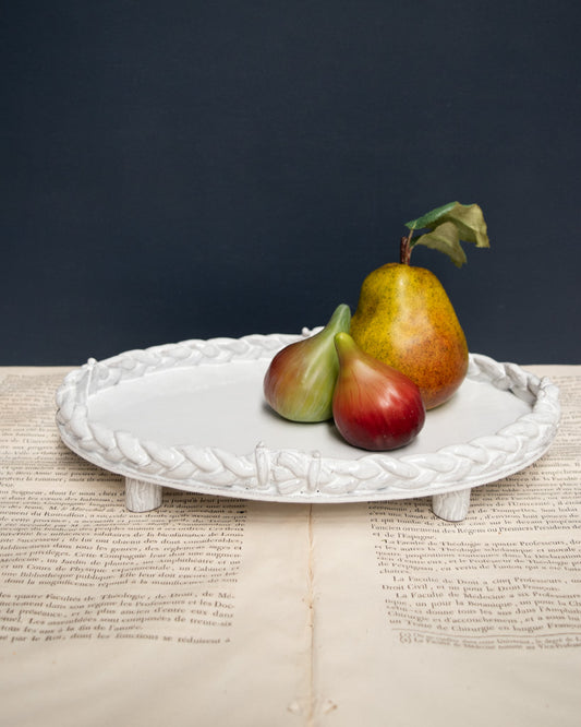 Astier de Villatte Oval Setsuko Herbal Braid Platter with Feet