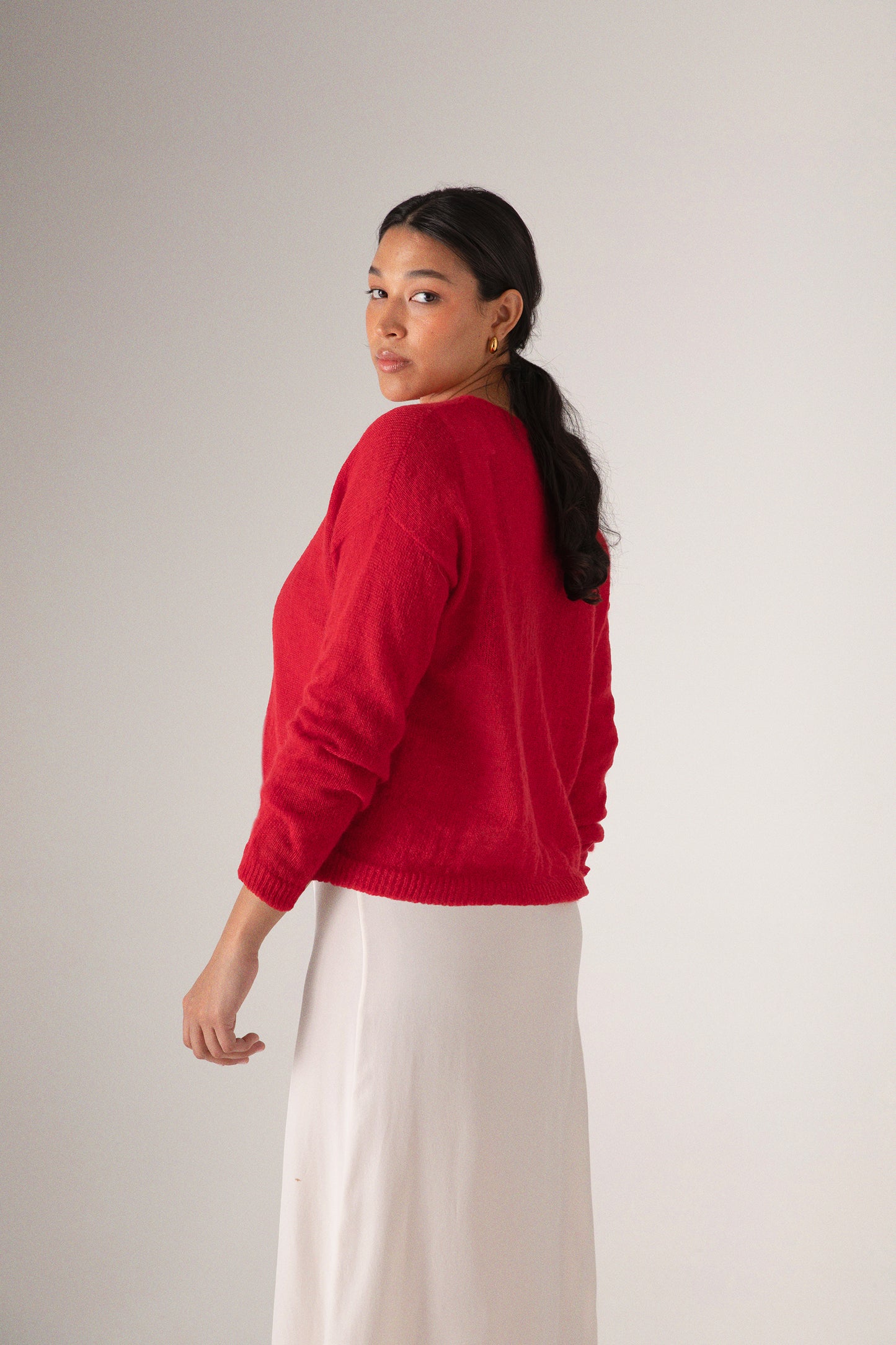 Francie Feather Knit - Cherry