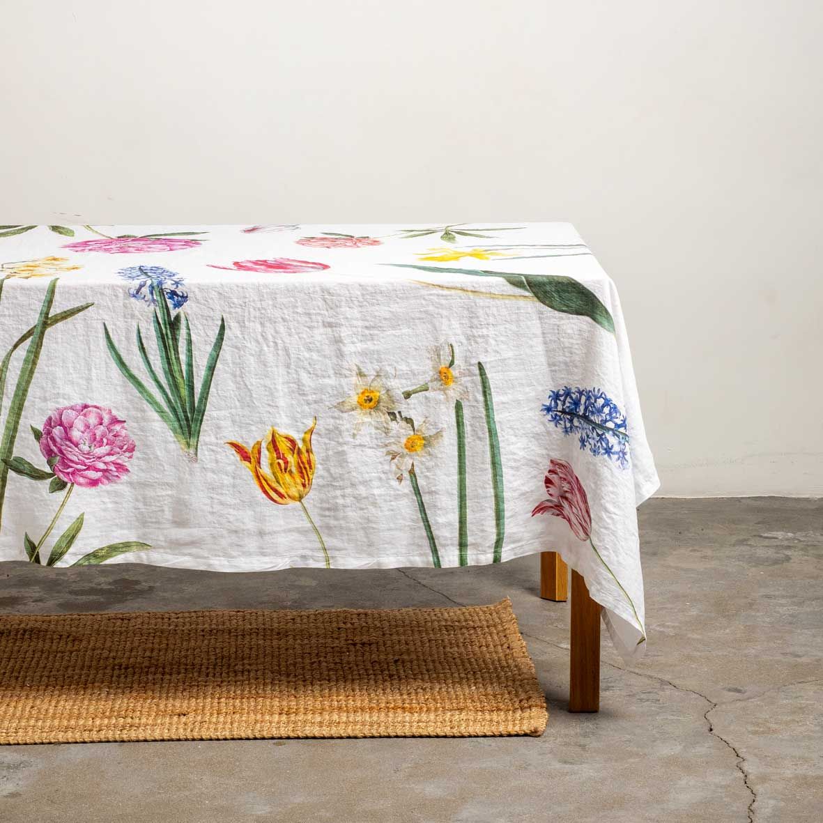 European Linen 'Early Flowers' White Table Cloth