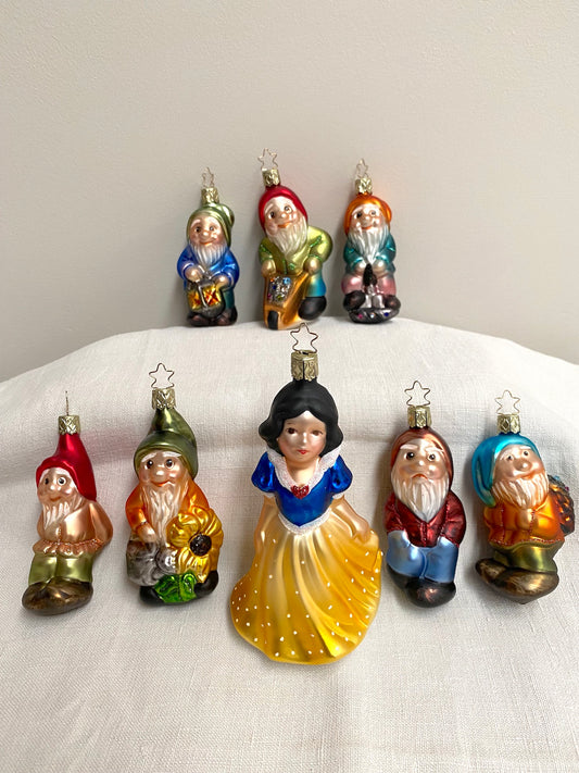 German Glass Christmas Ornament Set - Snow White & the Seven Dwarves