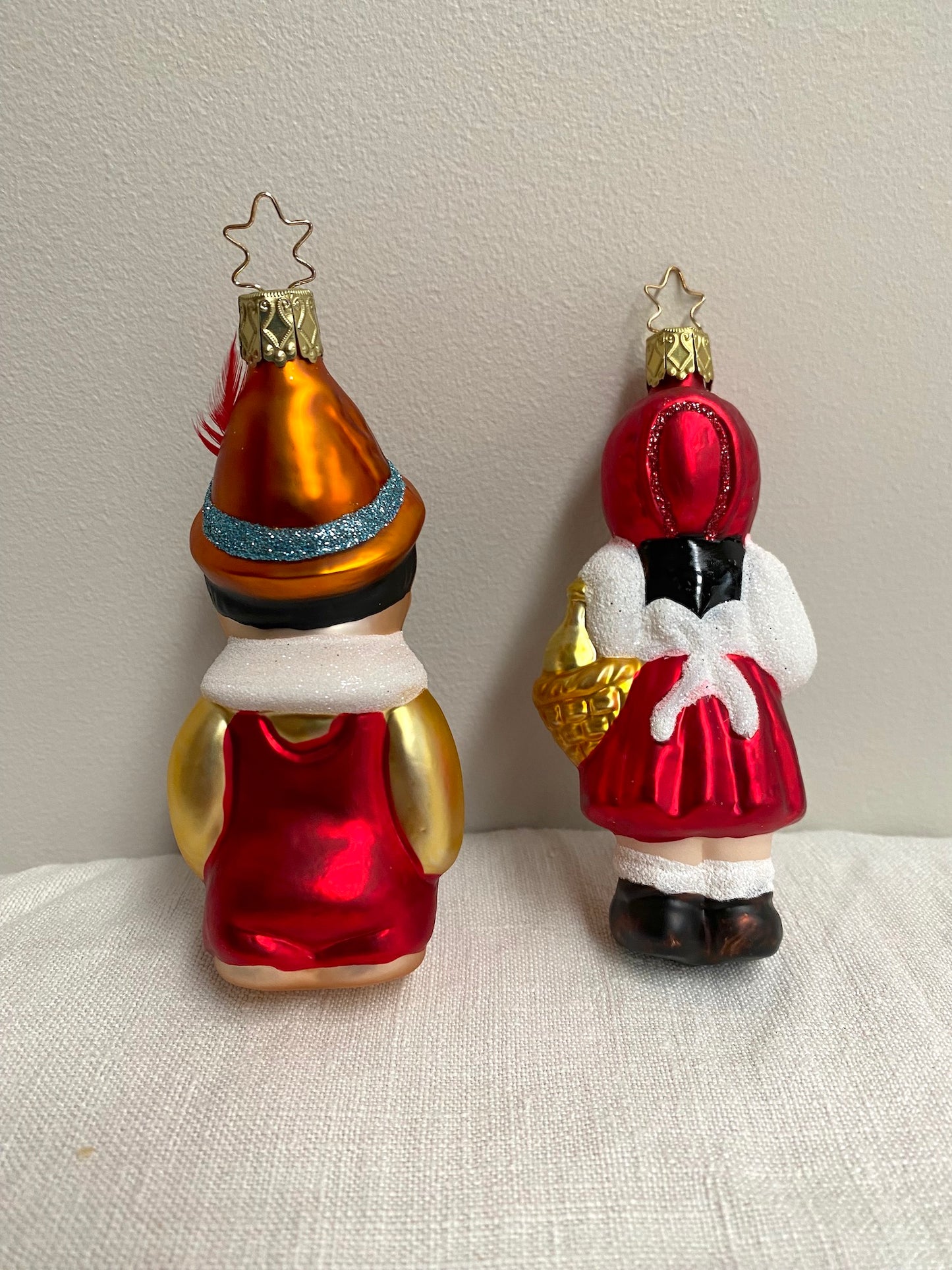 German Glass Christmas Ornaments - Pinocchio or Red Riding Hood