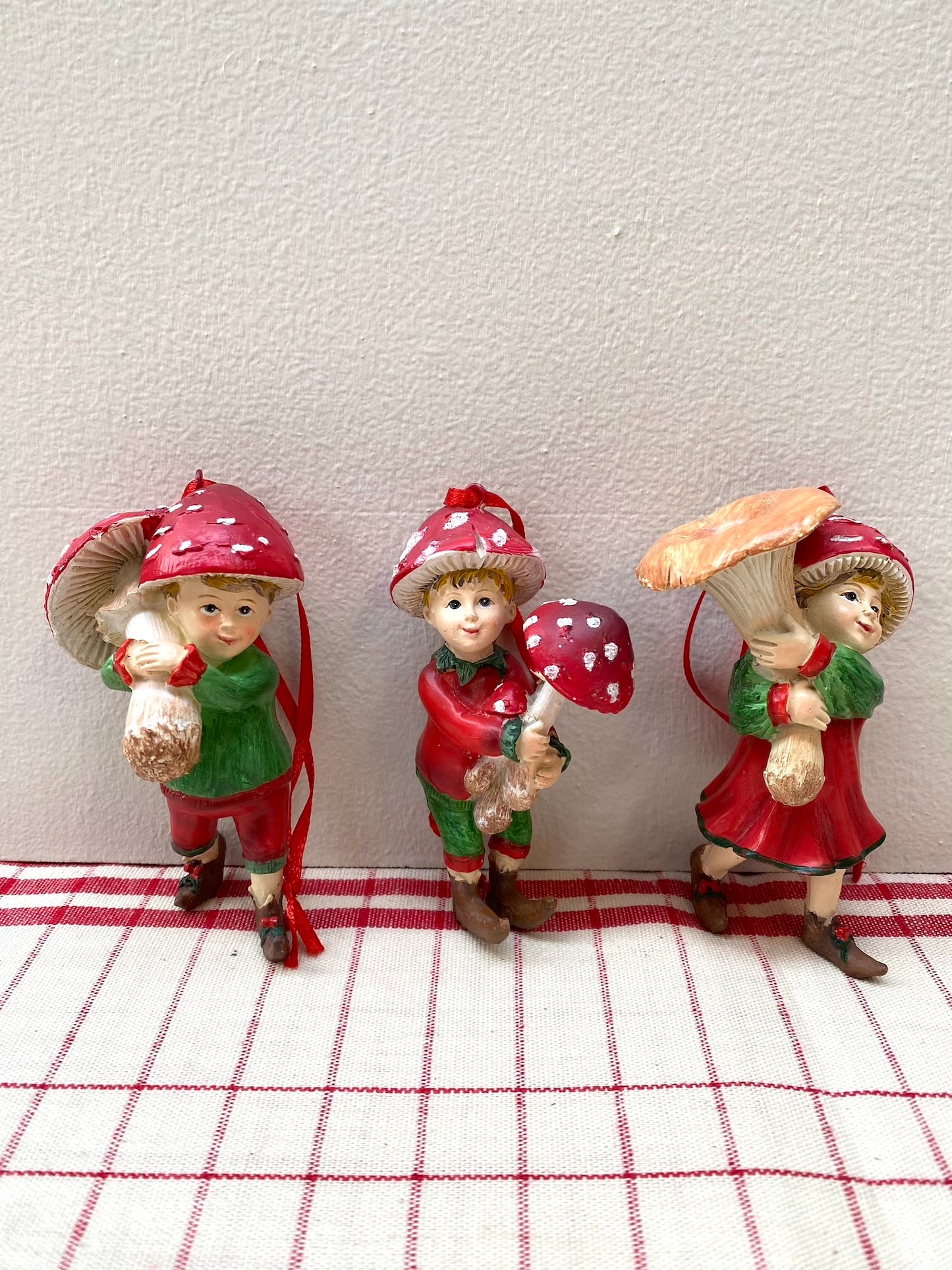 Mushroom Elves - Set of 3 Hanging Ornaments - Woodland Christmas