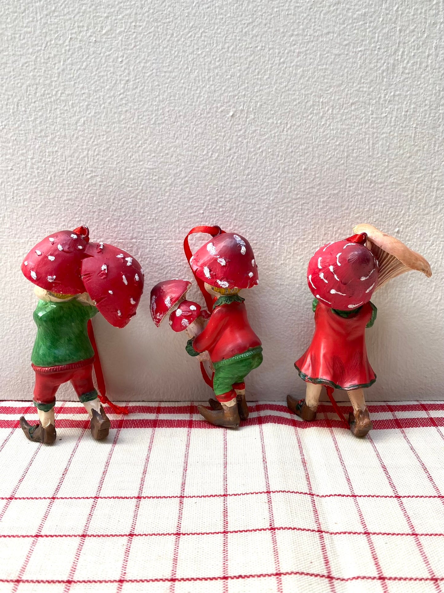 Mushroom Elves - Set of 3 Hanging Ornaments - Woodland Christmas