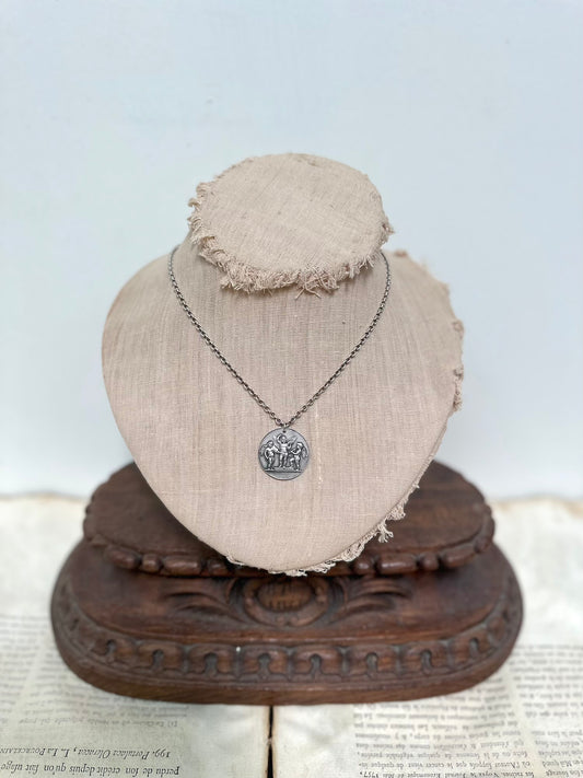 Antique French Silver Necklace With Music Award Medal Pendant