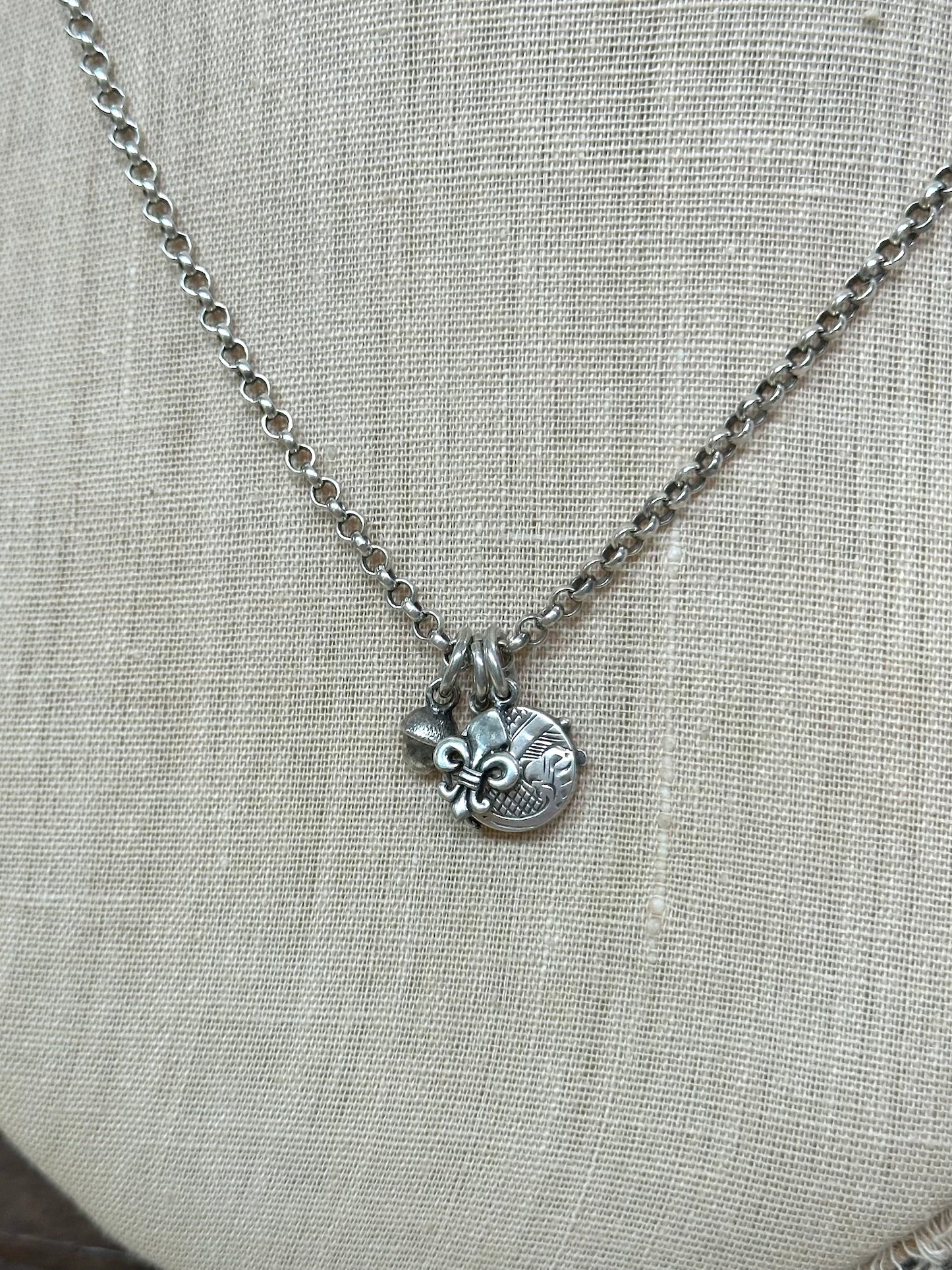 Antique French Small Silver Locket With Charms