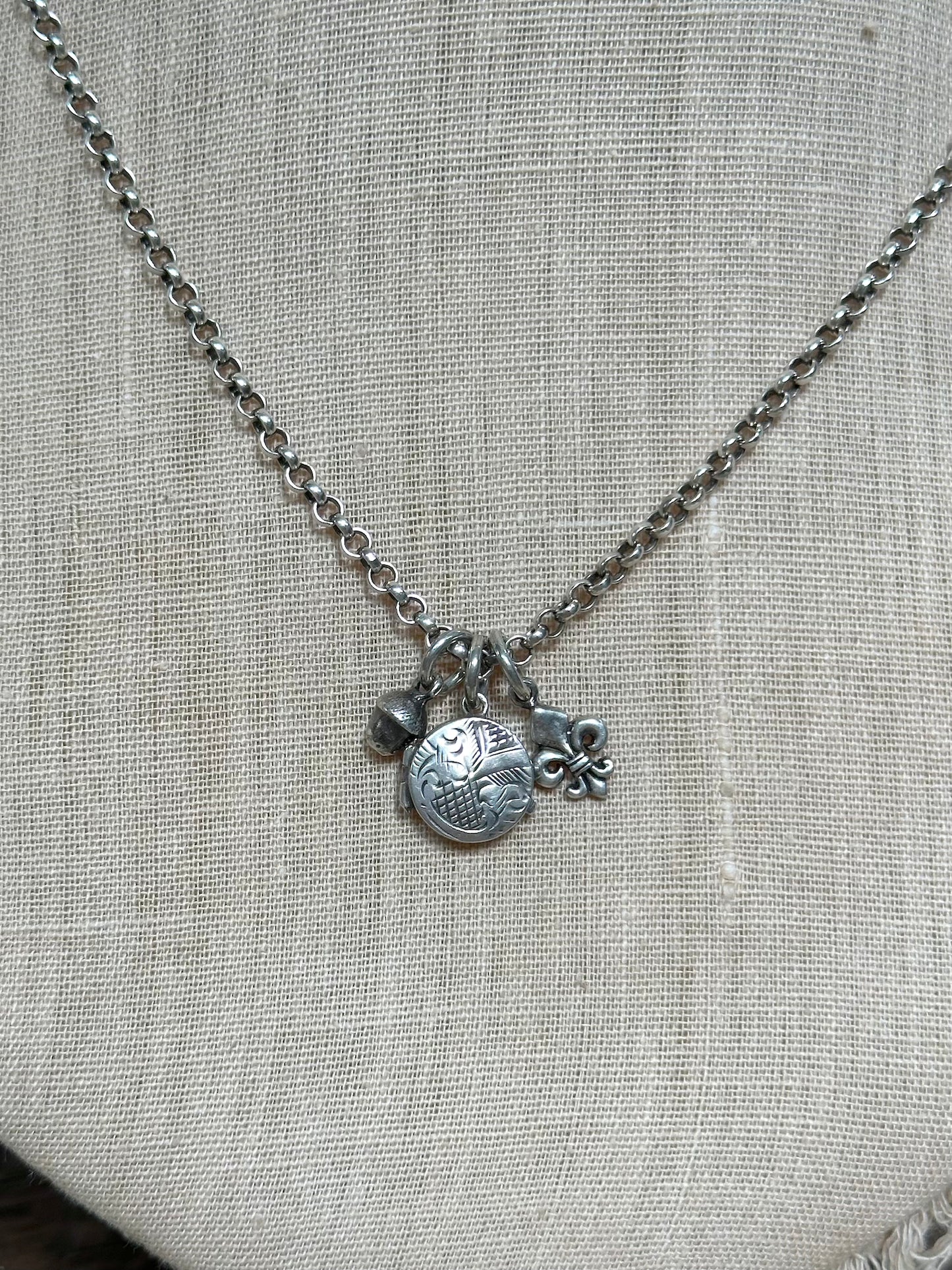 Antique French Small Silver Locket With Charms