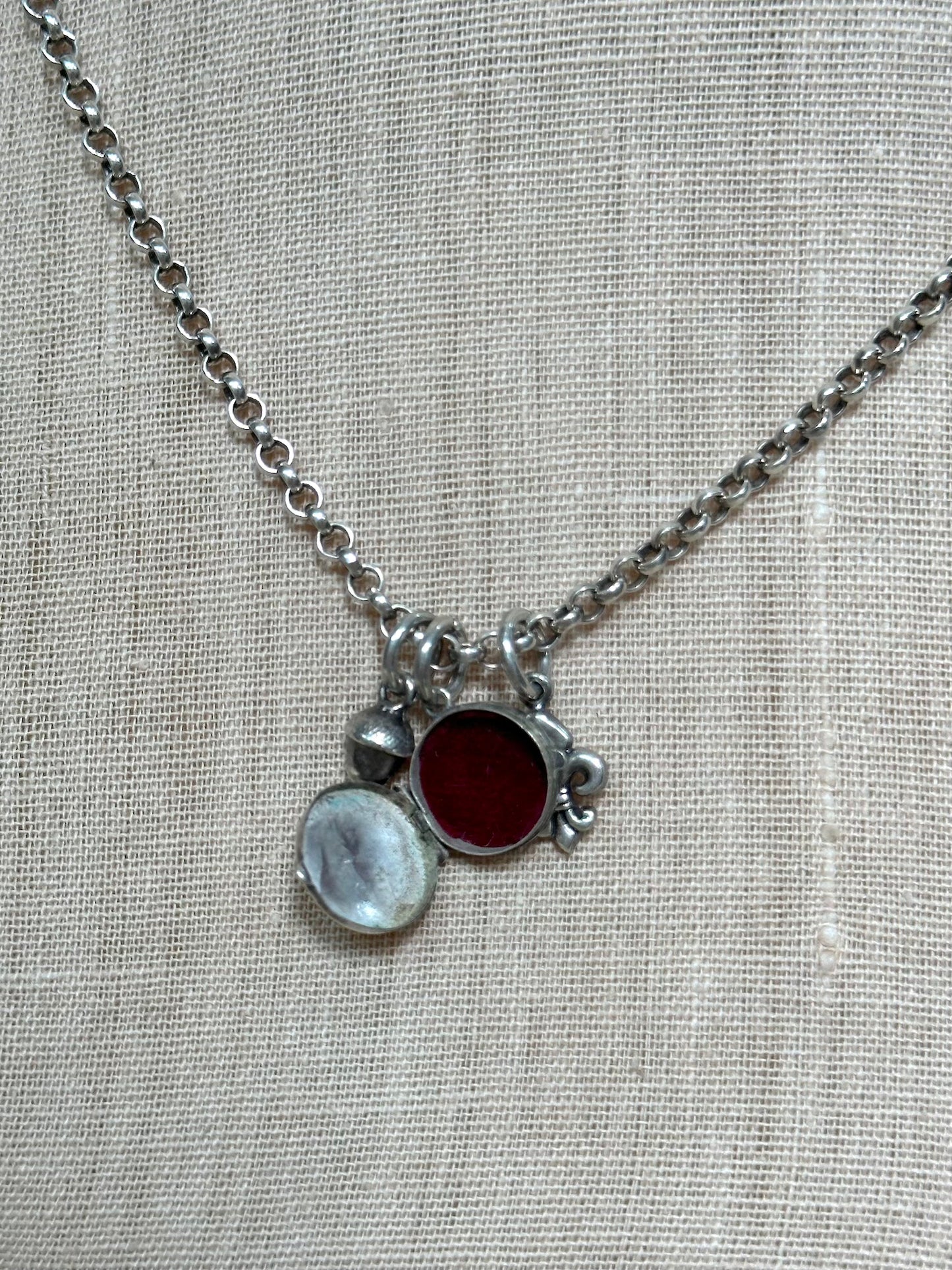 Antique French Small Silver Locket With Charms