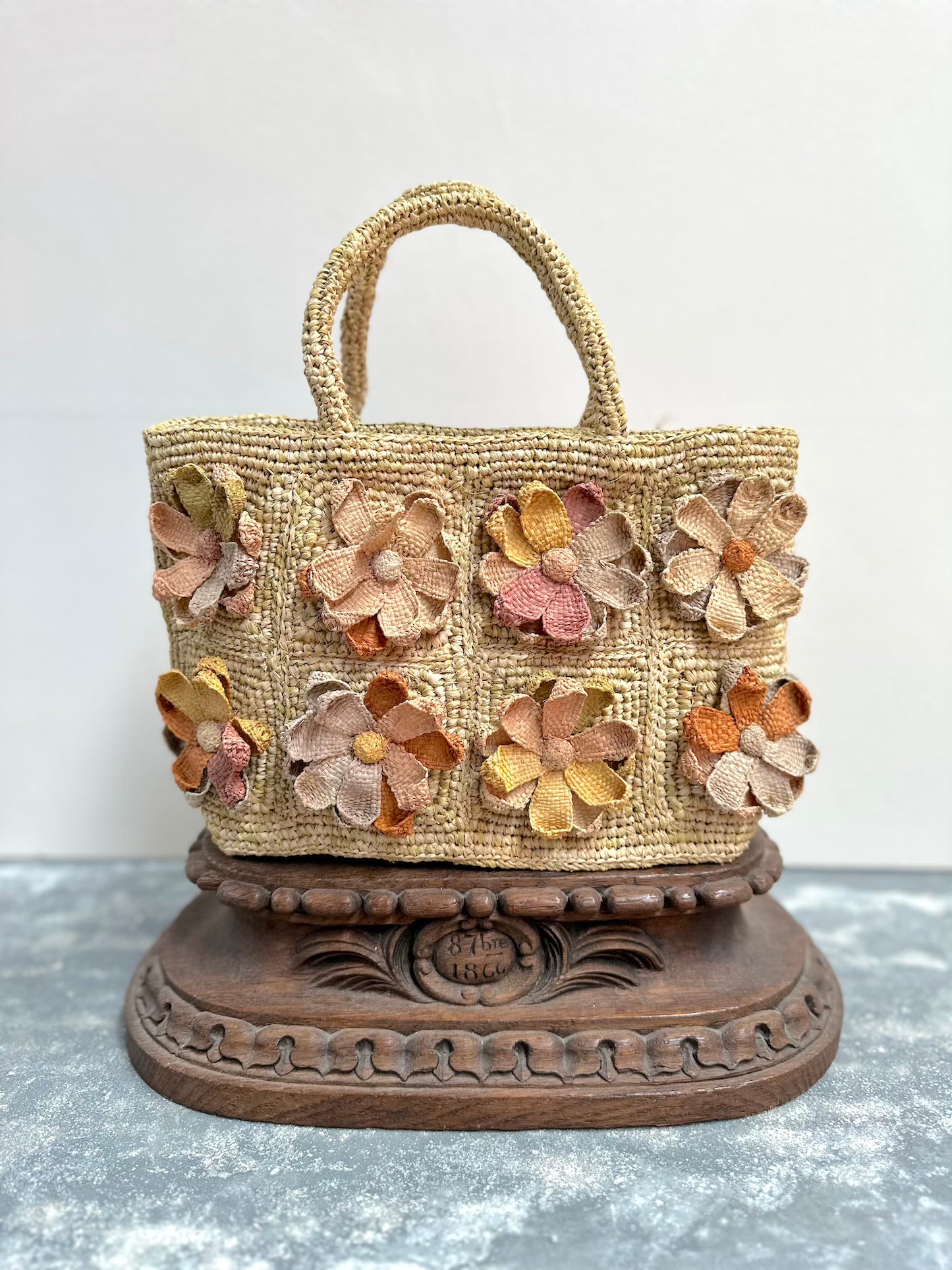 Sophie Digard Mini Pastel Floral Raffia Hand Bag