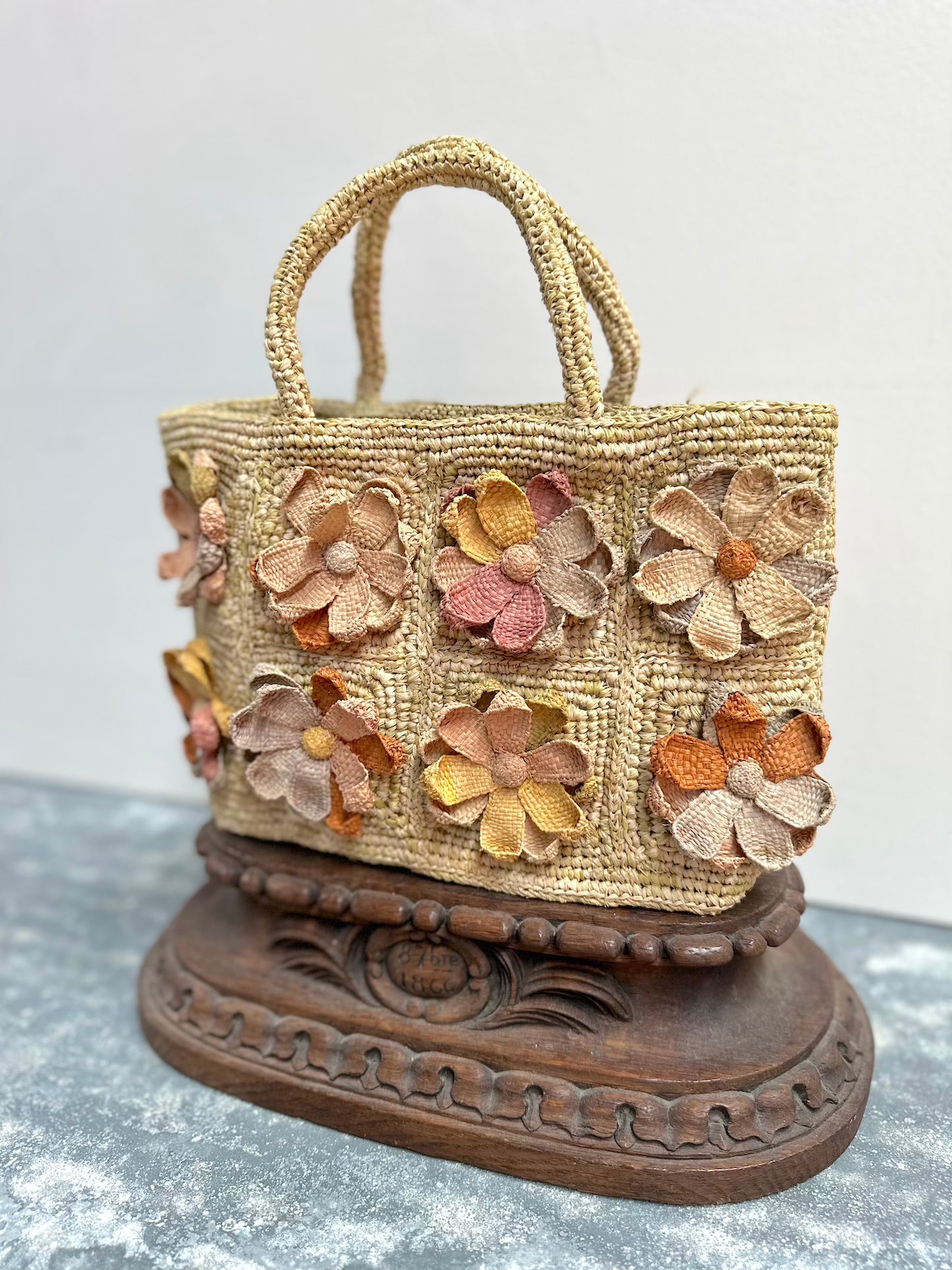 Sophie Digard Mini Pastel Floral Raffia Hand Bag