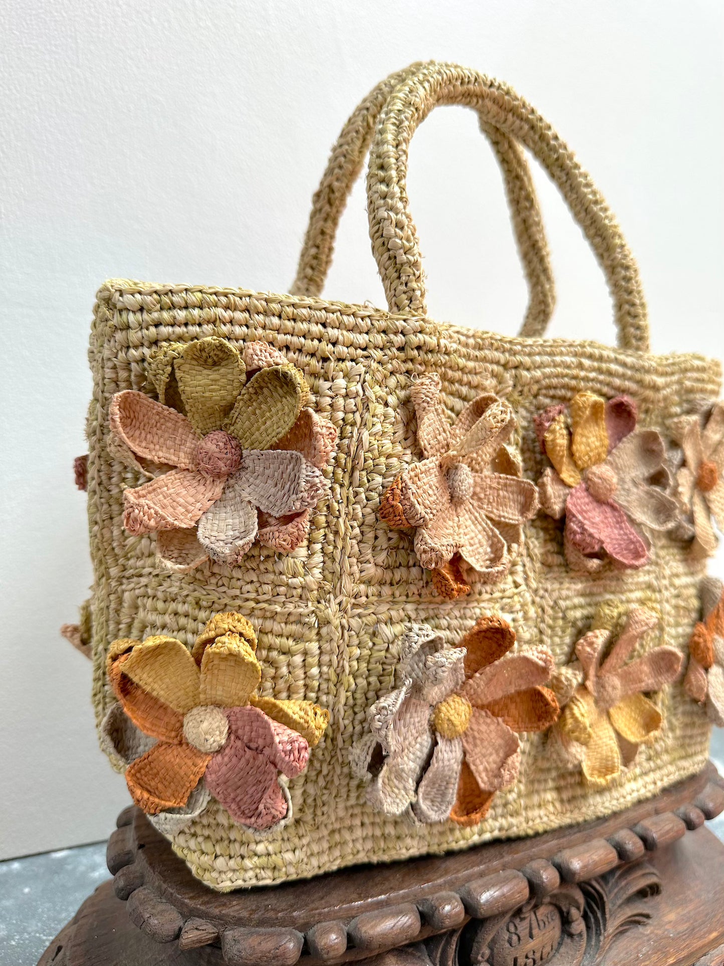 Sophie Digard Mini Pastel Floral Raffia Hand Bag