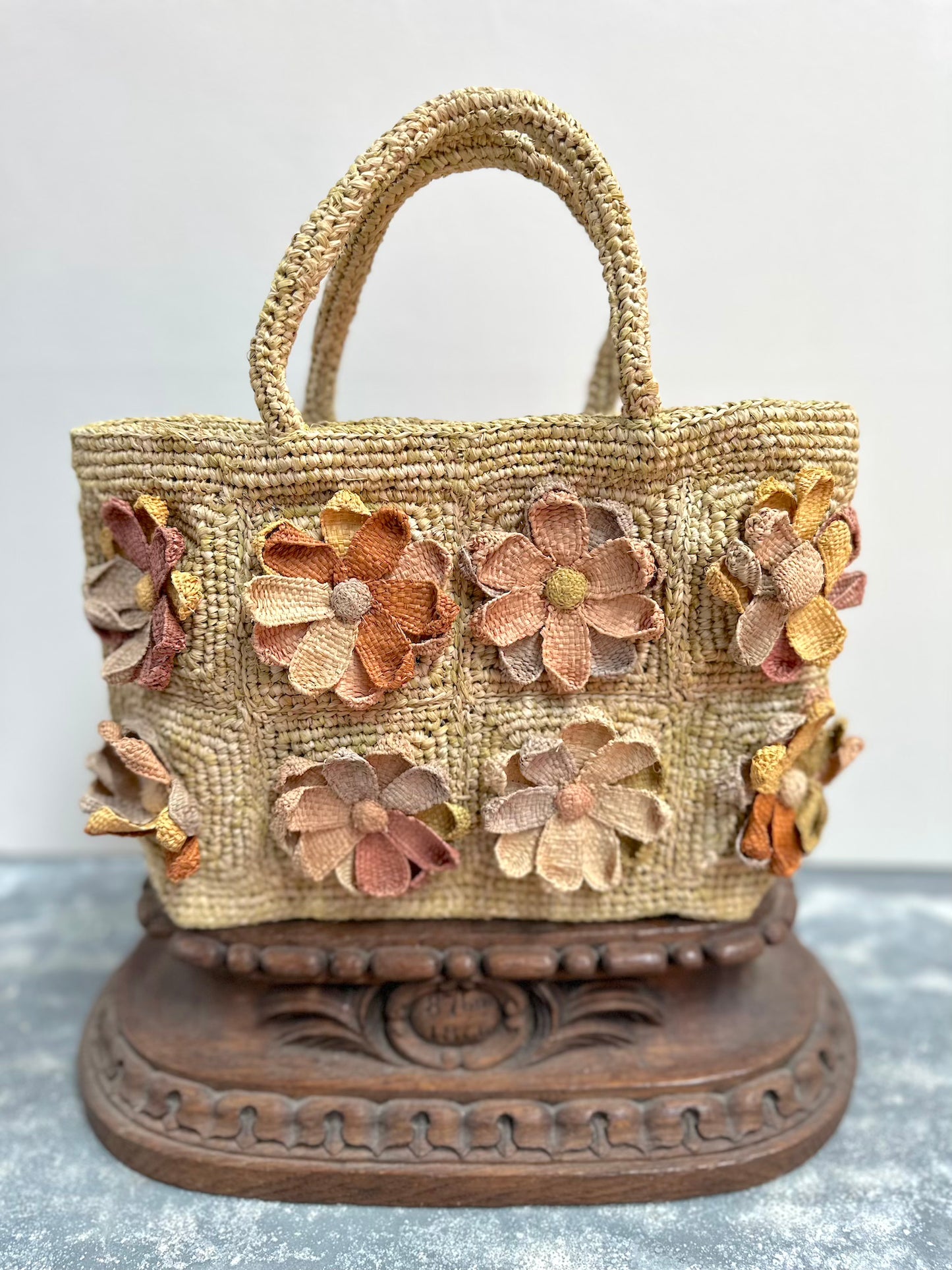 Sophie Digard Mini Pastel Floral Raffia Hand Bag