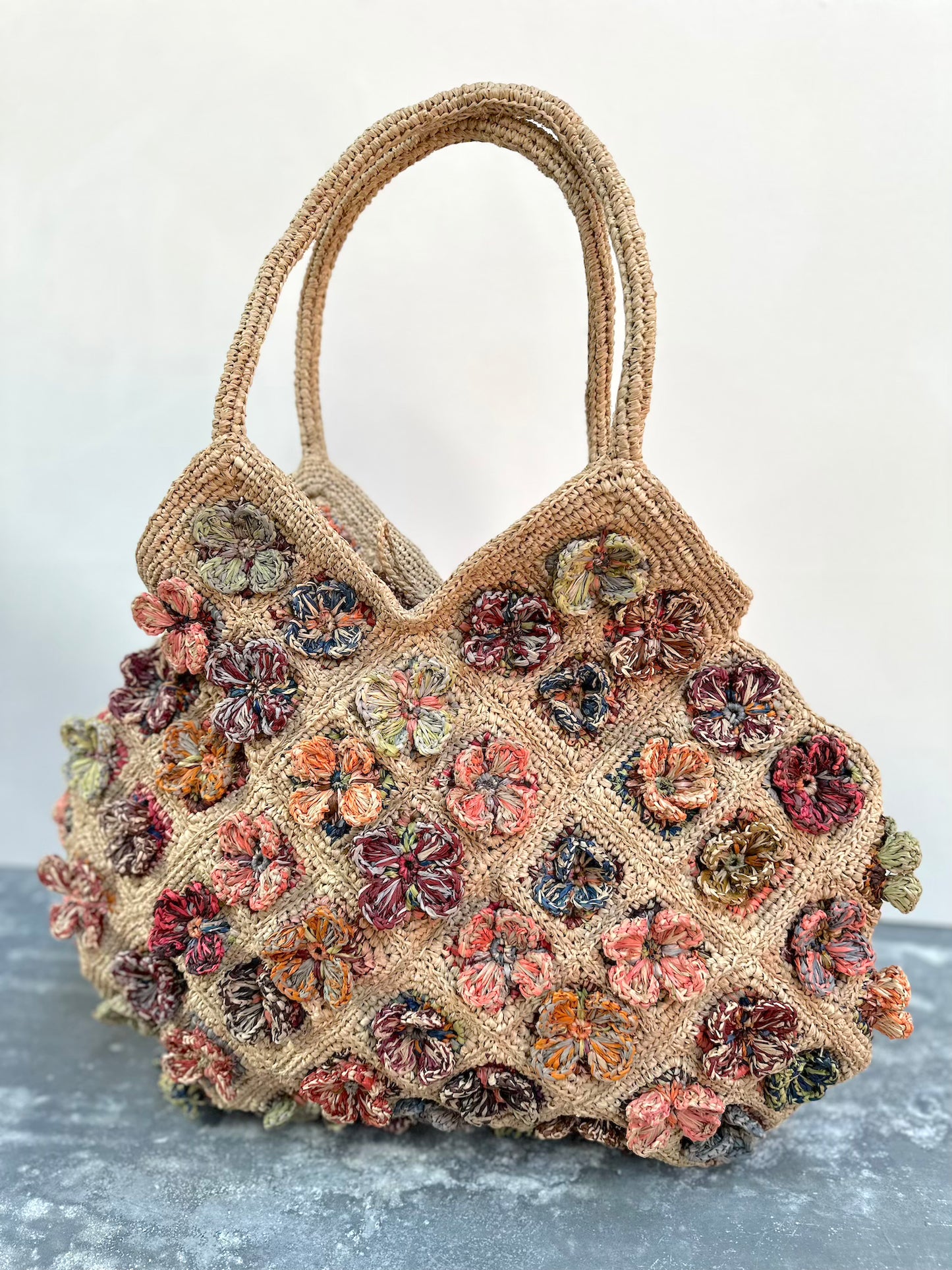 Sophie Digard Large Raffia Bag With Bright Florals