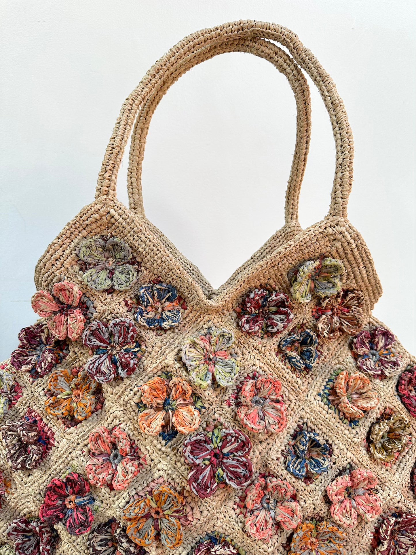 Sophie Digard Large Raffia Bag With Bright Florals