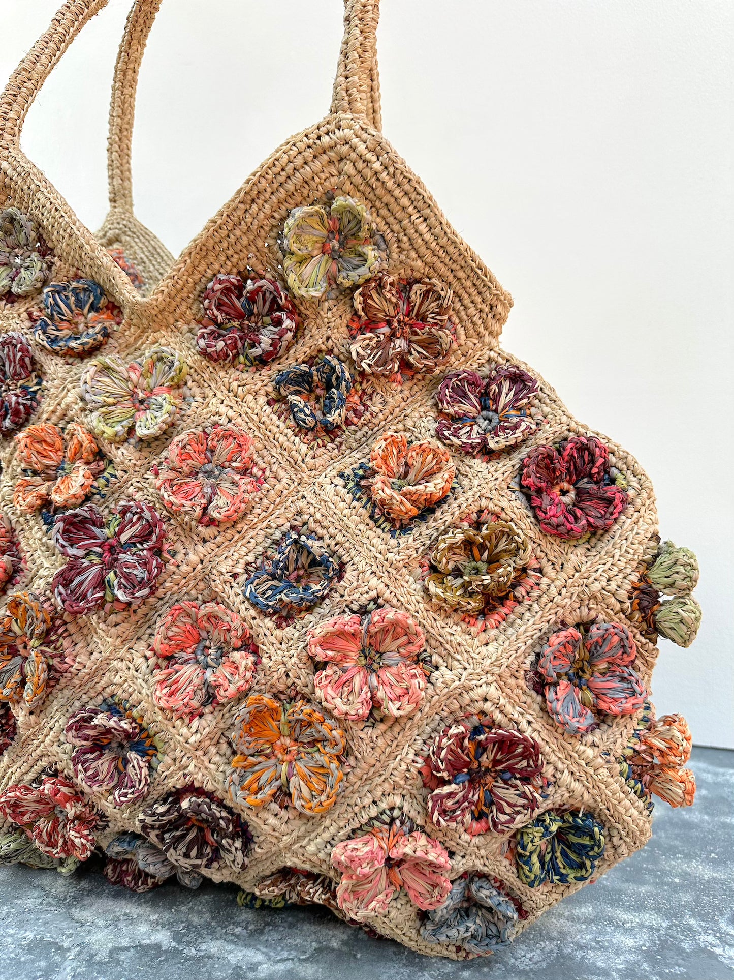 Sophie Digard Large Raffia Bag With Bright Florals