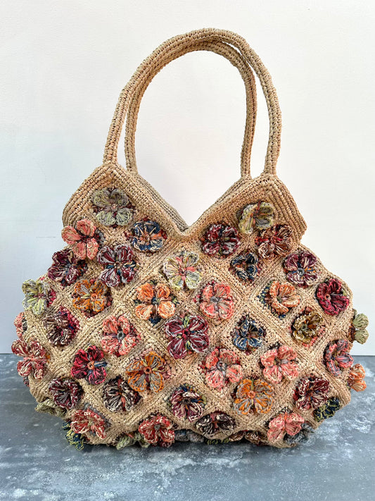 Sophie Digard Large Raffia Bag With Bright Florals