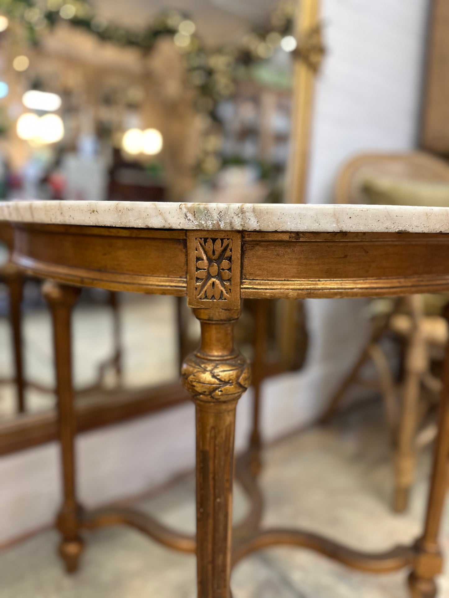 Antique French Gold Gilt Table With Round Marble Top