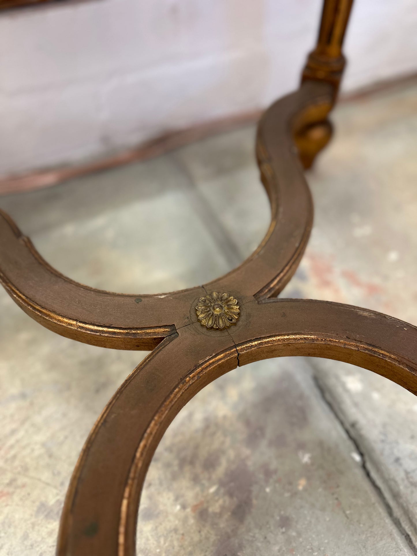 Antique French Gold Gilt Table With Round Marble Top