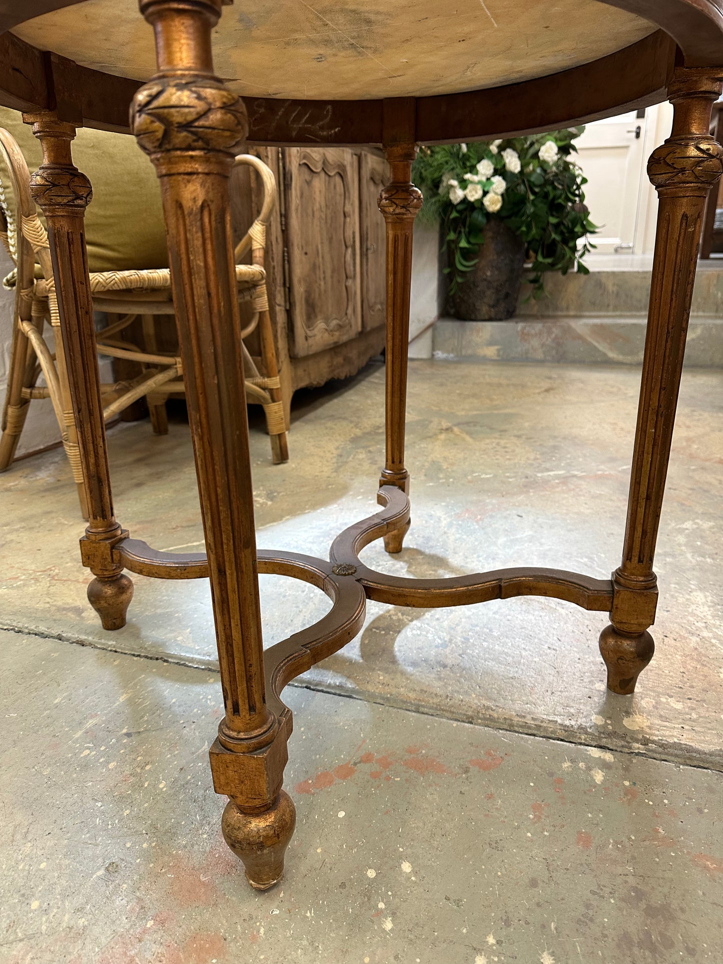 Antique French Gold Gilt Table With Round Marble Top