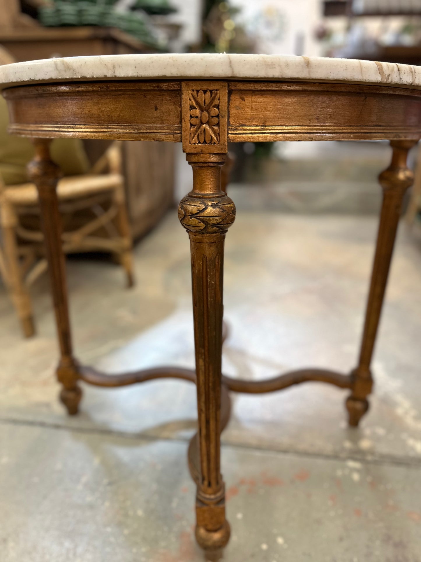 Antique French Gold Gilt Table With Round Marble Top