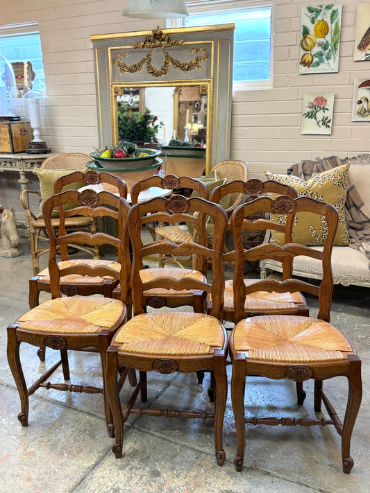 Set of 6 Antique French Oak Dining Chairs