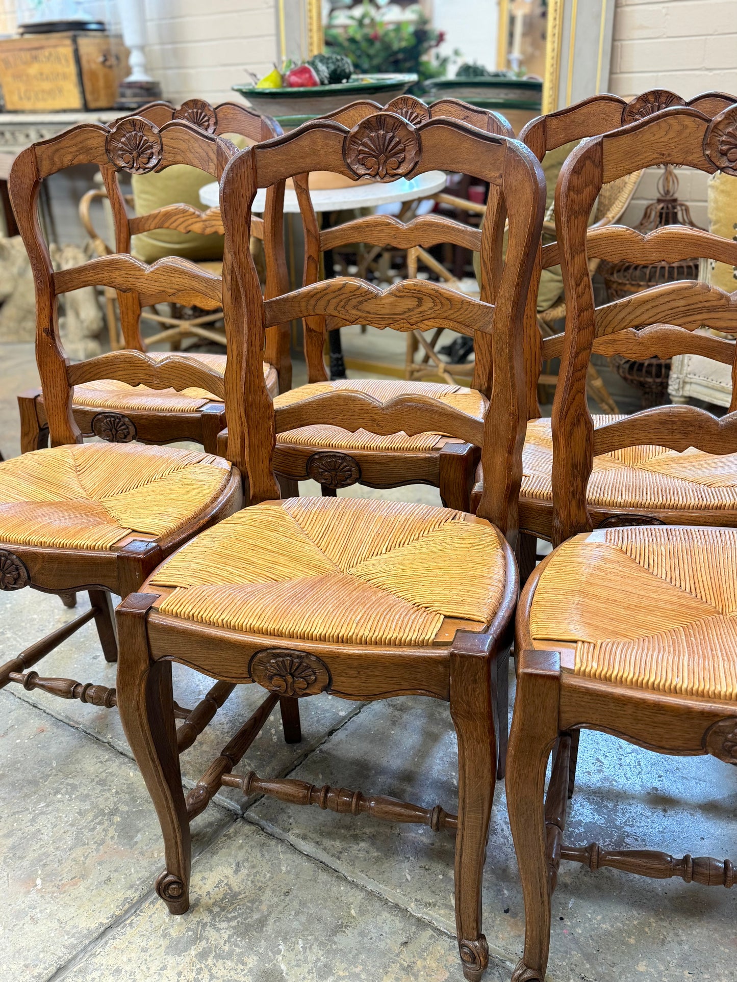 Set of 6 Antique French Oak Dining Chairs