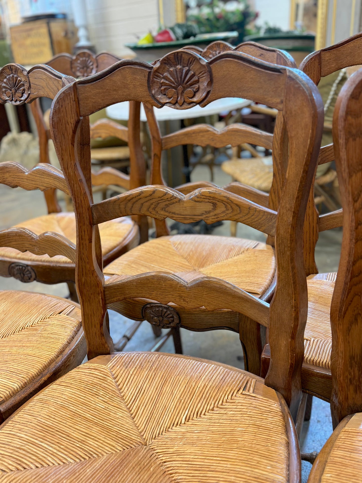 Set of 6 Antique French Oak Dining Chairs