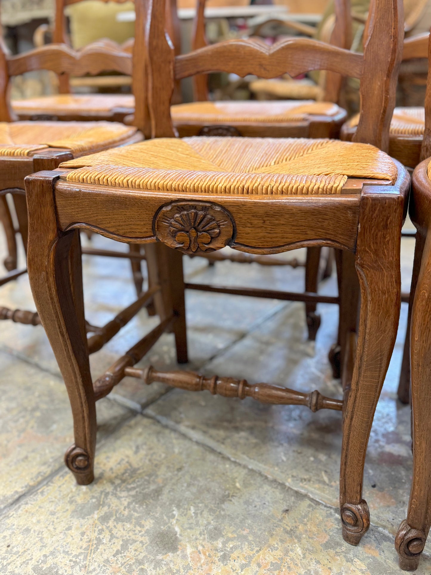 Set of 6 Antique French Oak Dining Chairs