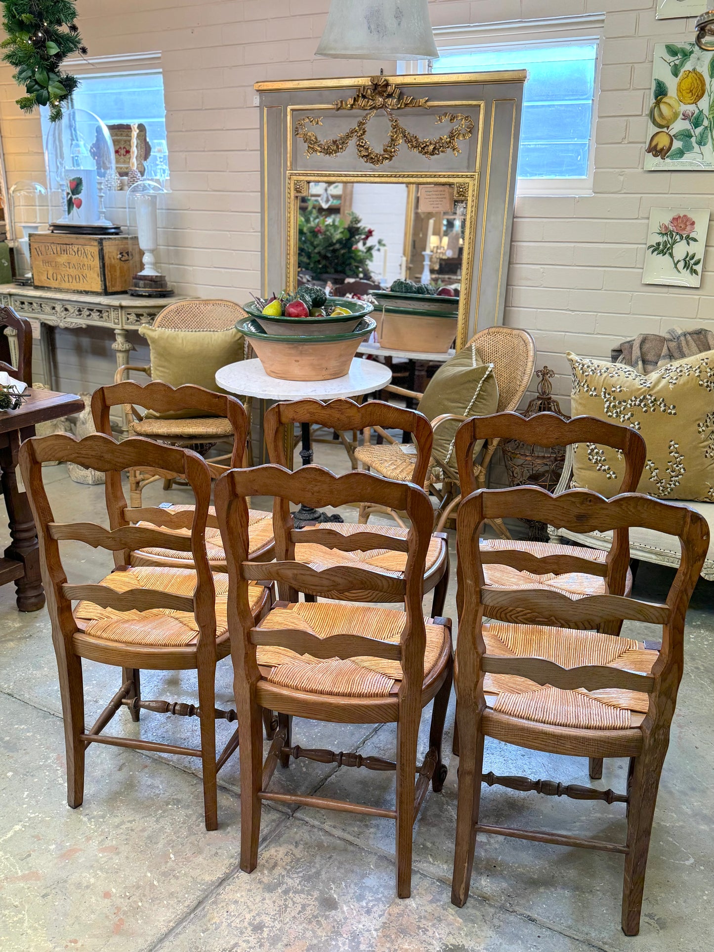 Set of 6 Antique French Oak Dining Chairs