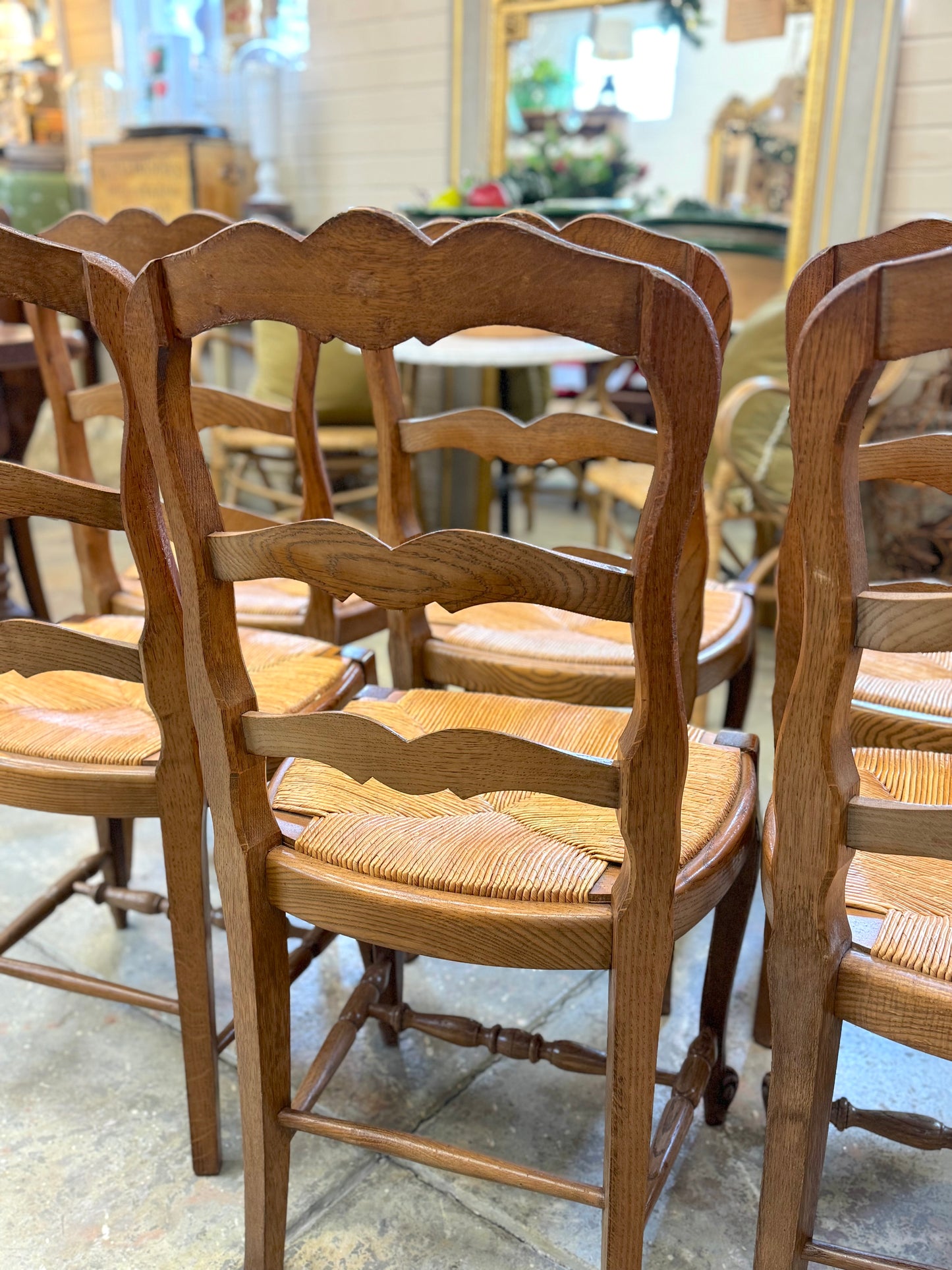 Set of 6 Antique French Oak Dining Chairs