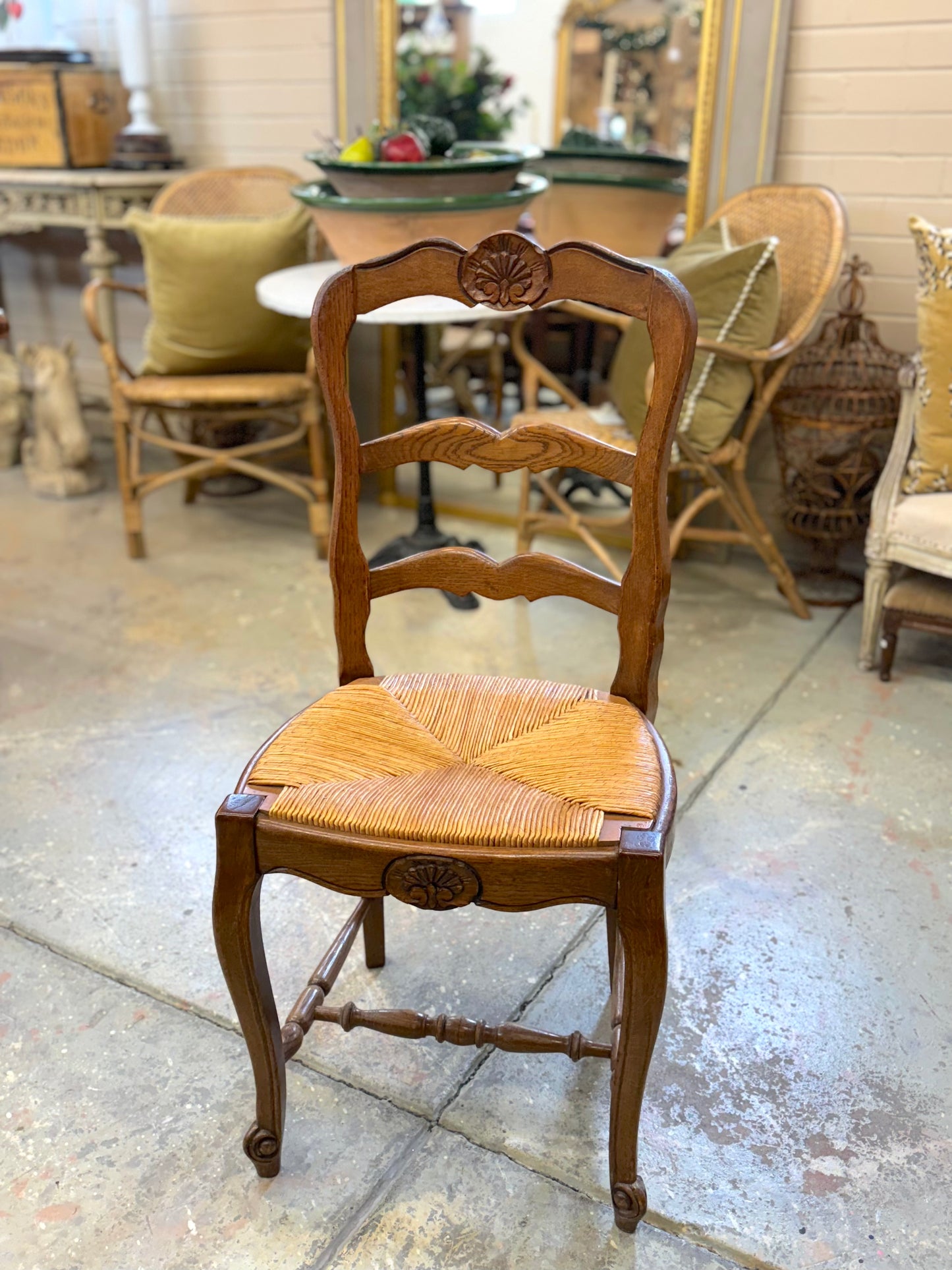 Set of 6 Antique French Oak Dining Chairs