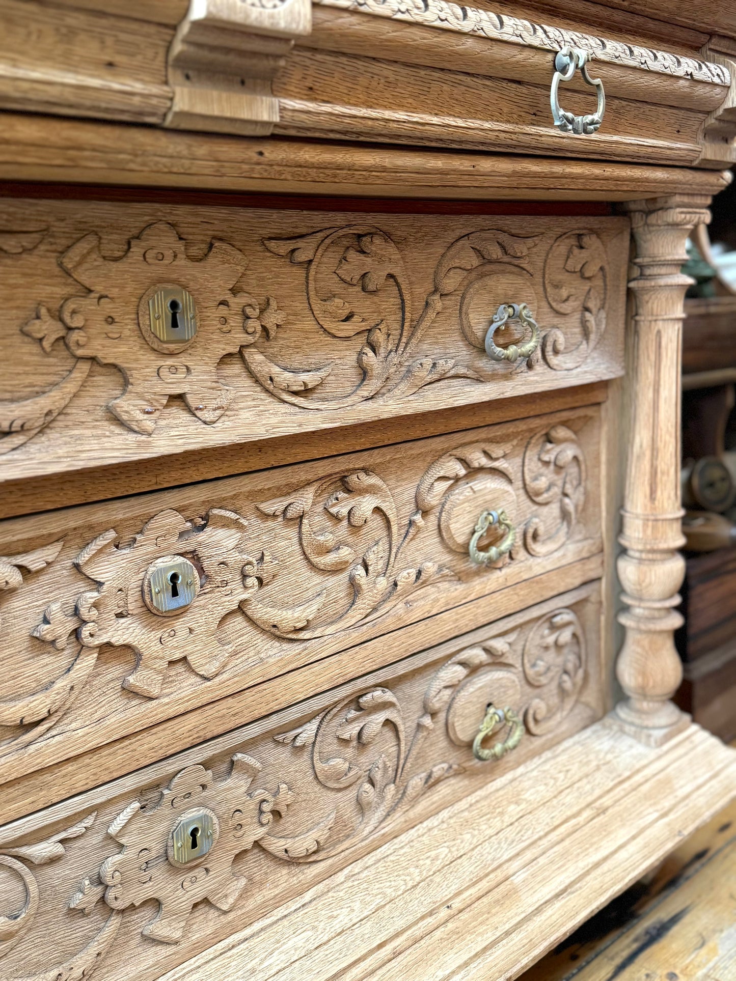 Antique French Oak 5 Drawer Commode With Marble Top