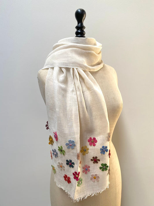 Sophie Digard Springtime Flowers Linen Scarf/Shawl