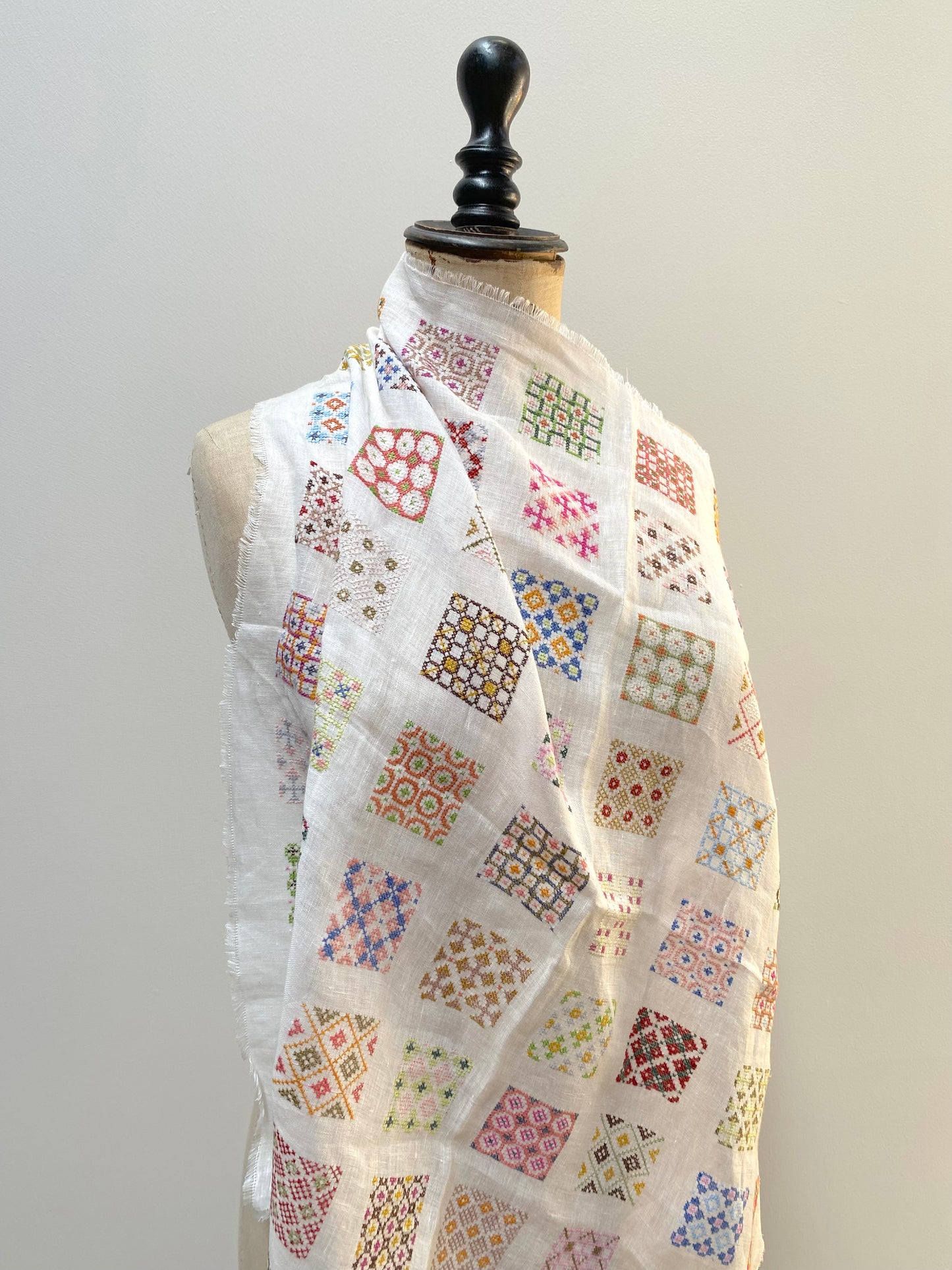 Sophie Digard Large Embroidered Linen Square Scarf