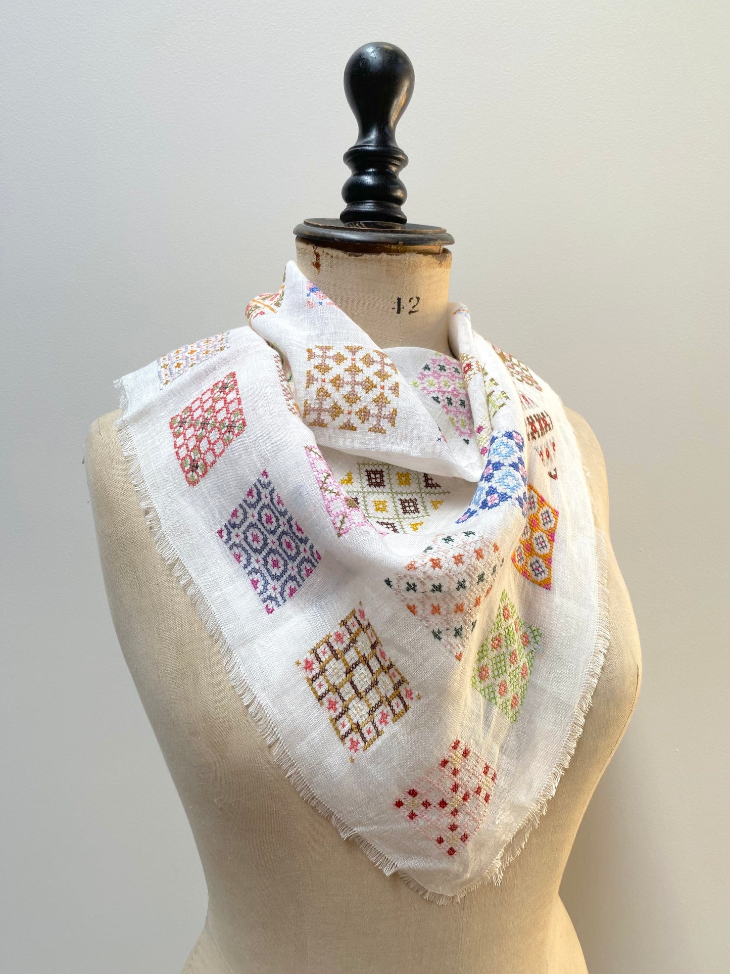 Sophie Digard Large Embroidered Linen Square Scarf