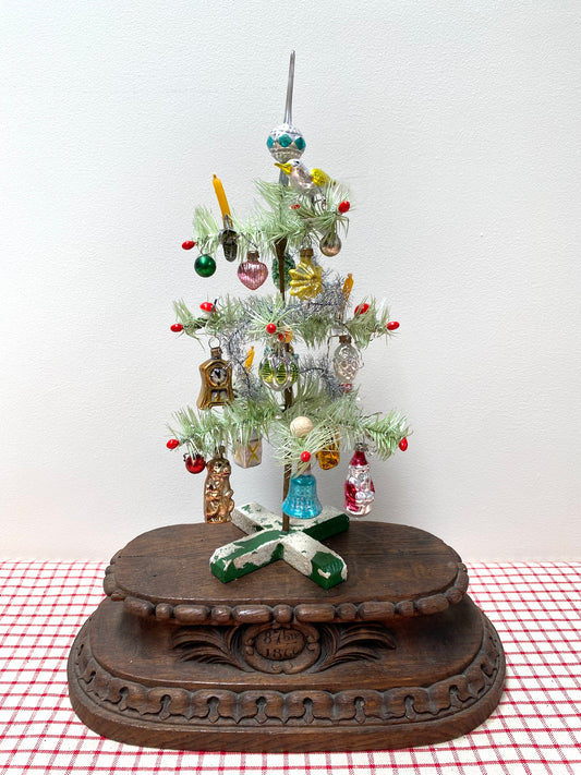 Small Feather Tree with Glass Ornaments - Nostalgic German Christmas